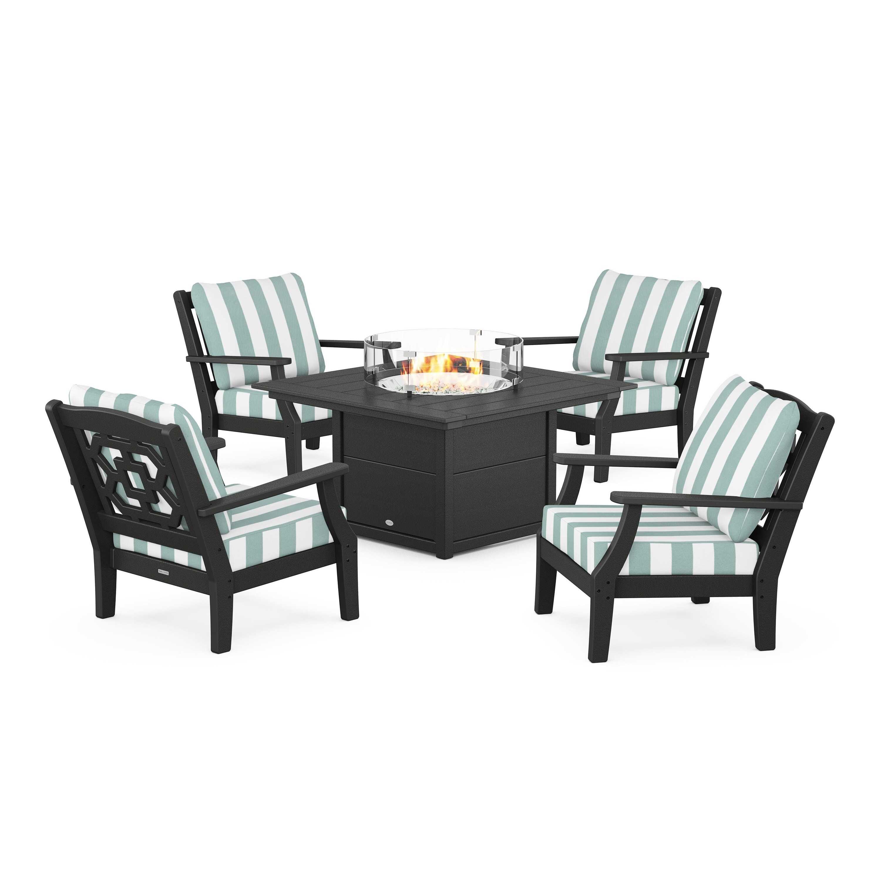 Chinoiserie 5-Piece Deep Seating Set with Fire Pit Table