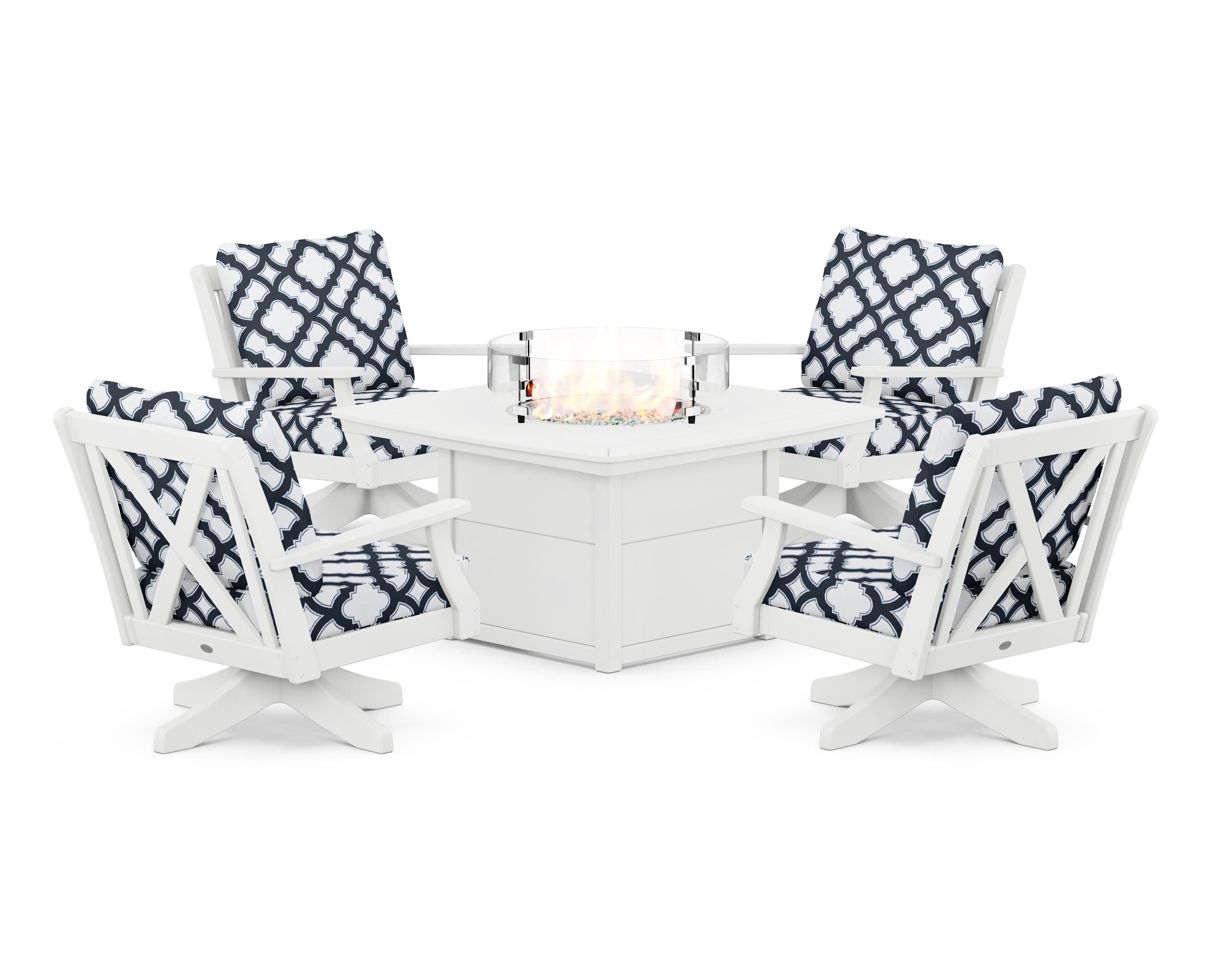 Braxton 5-Piece Deep Seating Swivel Conversation Set with Fire Pit Table