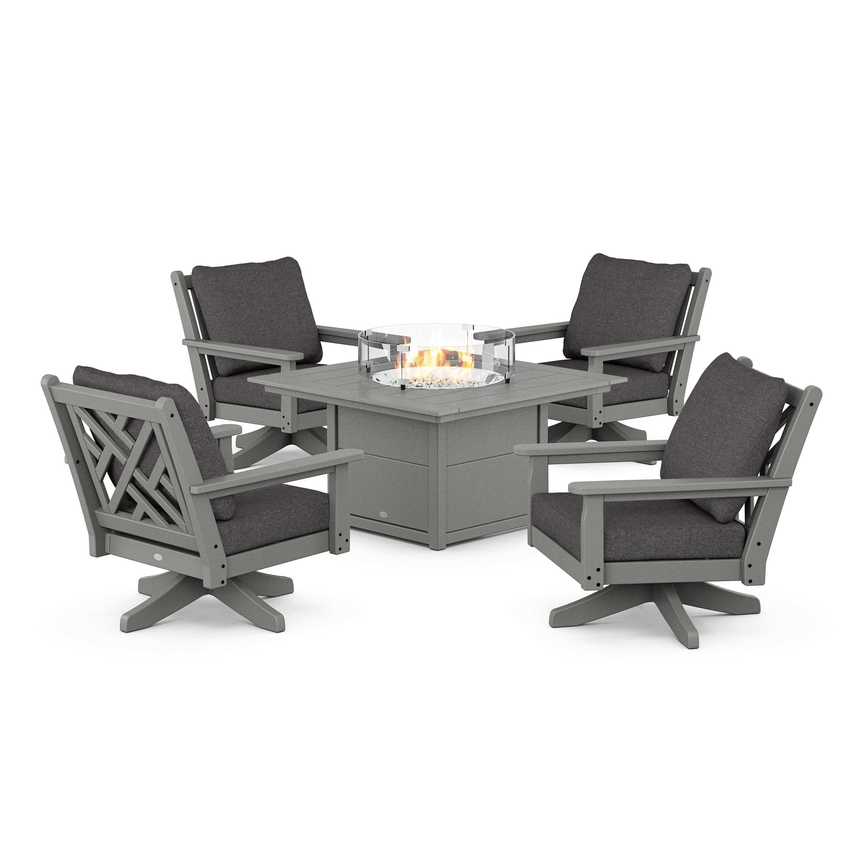 Chippendale 5-Piece Deep Seating Swivel Conversation Set with Fire Pit Table