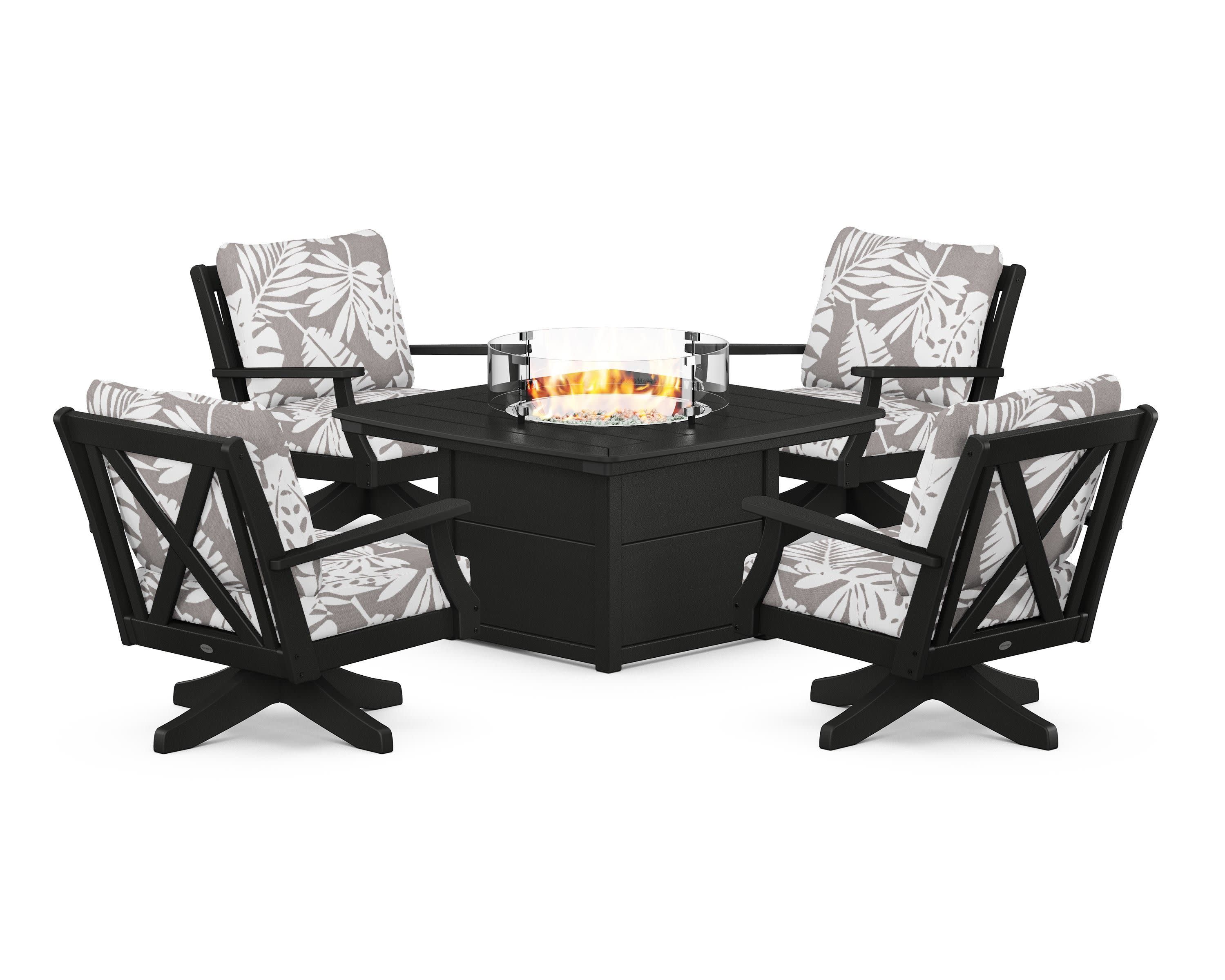 Braxton 5-Piece Deep Seating Swivel Conversation Set with Fire Pit Table