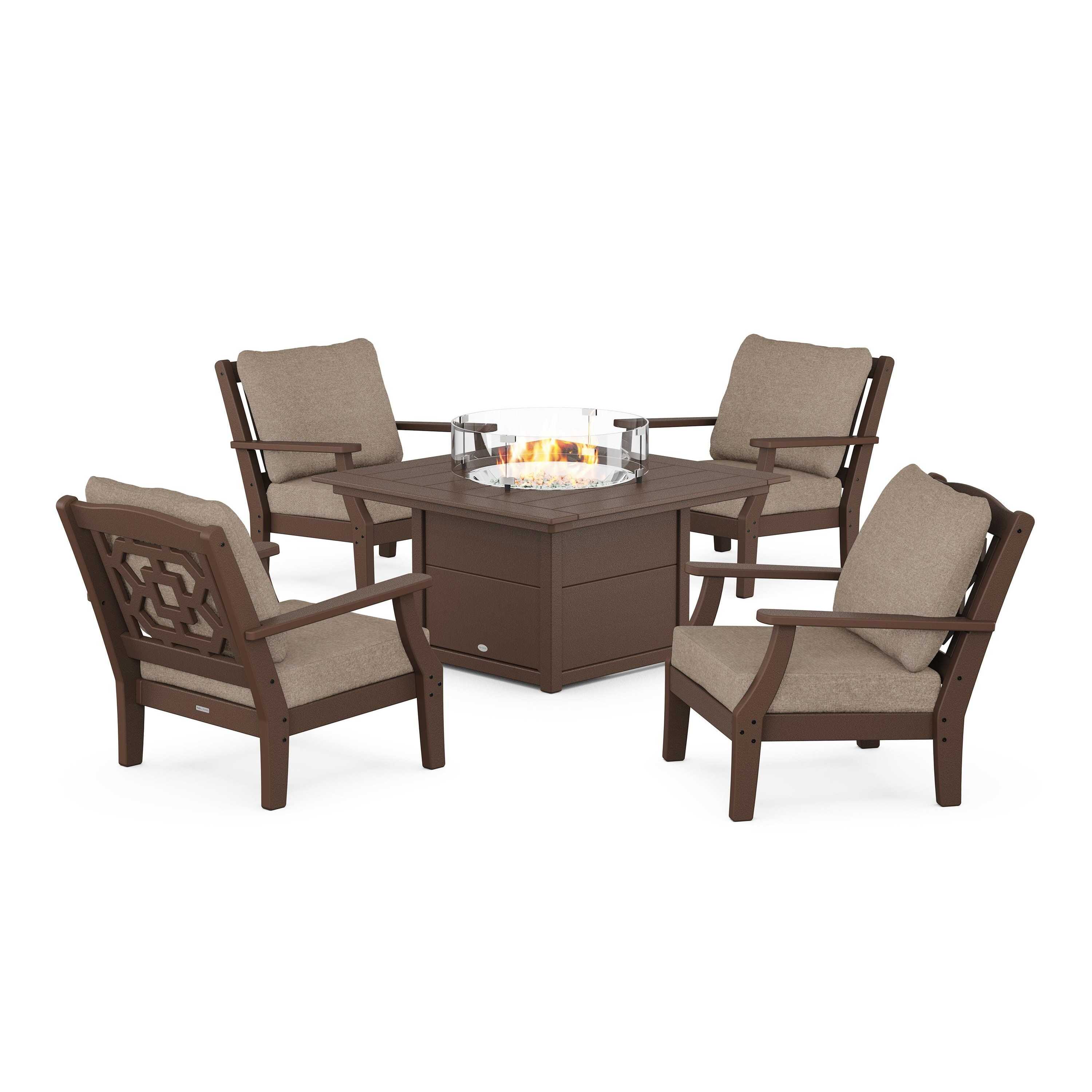 Chinoiserie 5-Piece Deep Seating Set with Fire Pit Table