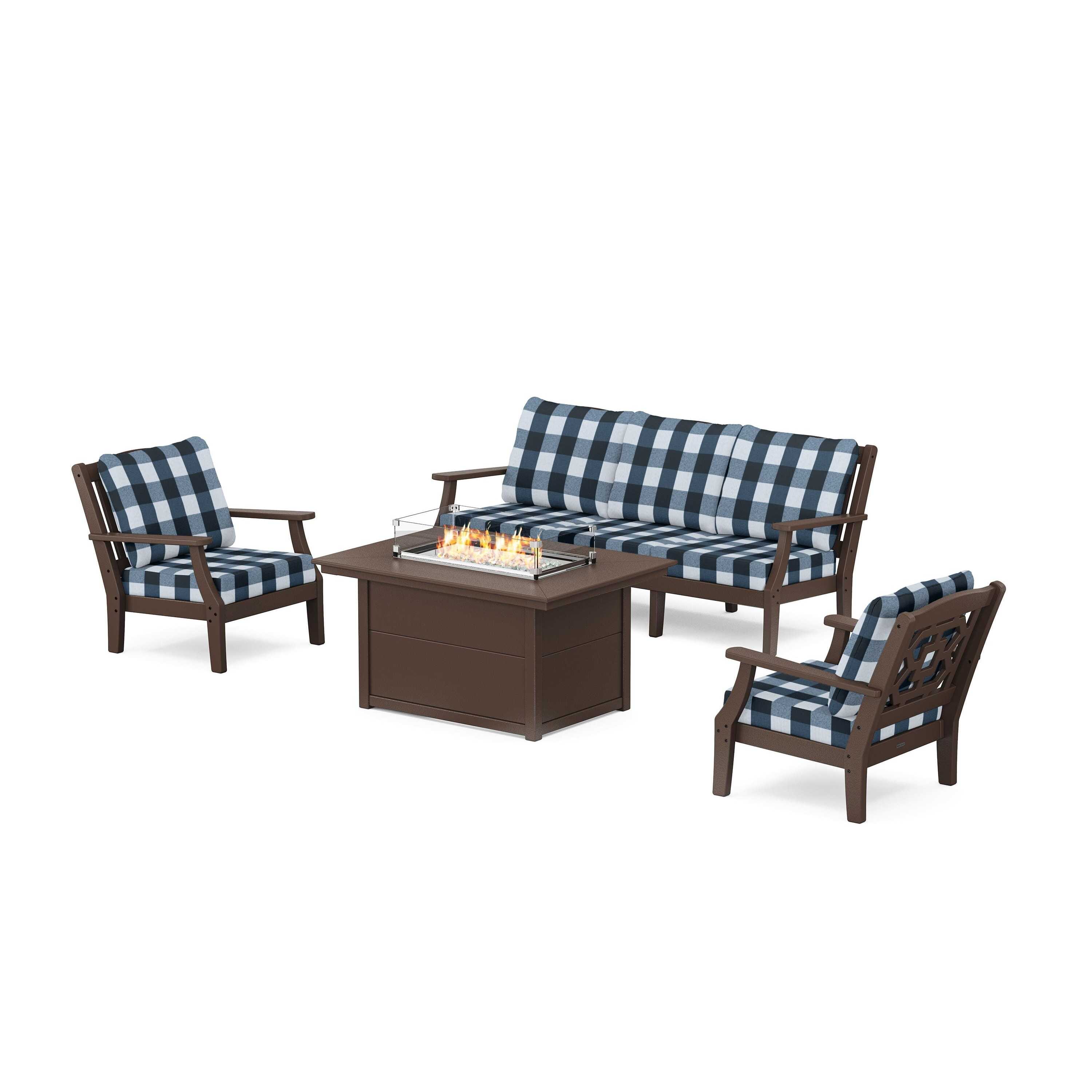 Chinoiserie Deep Seating Fire Pit Table Set