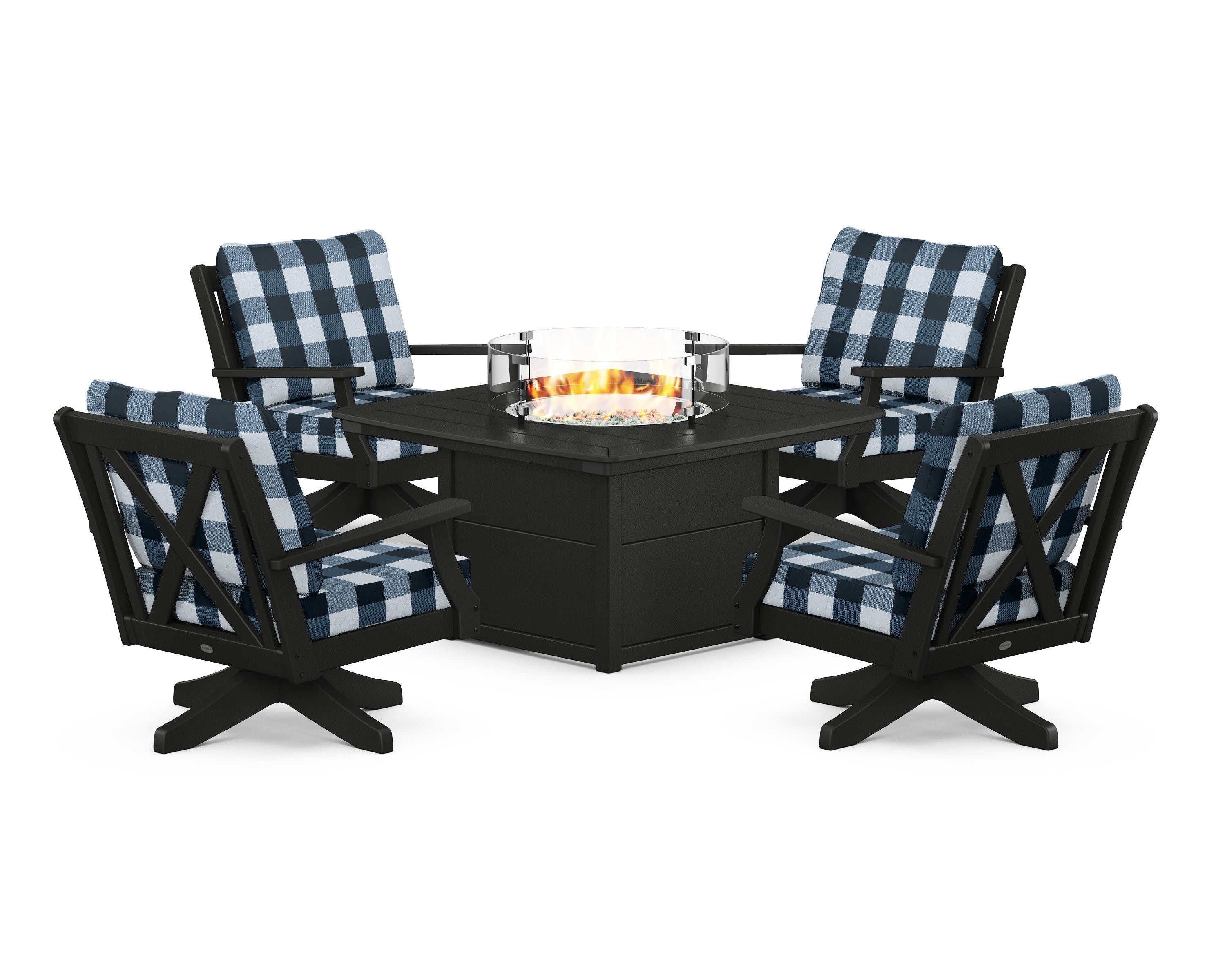 Braxton 5-Piece Deep Seating Swivel Conversation Set with Fire Pit Table