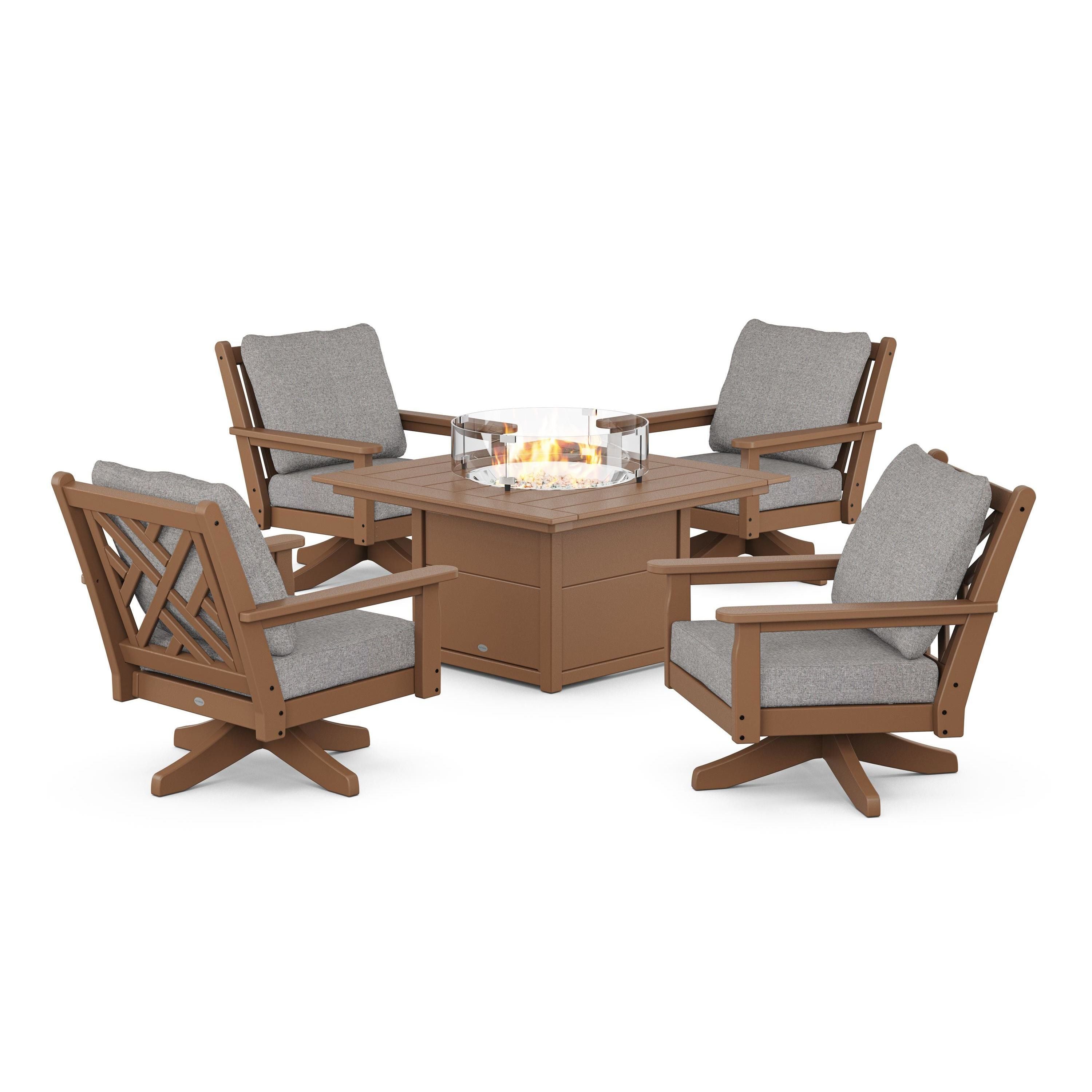 Chippendale 5-Piece Deep Seating Swivel Conversation Set with Fire Pit Table