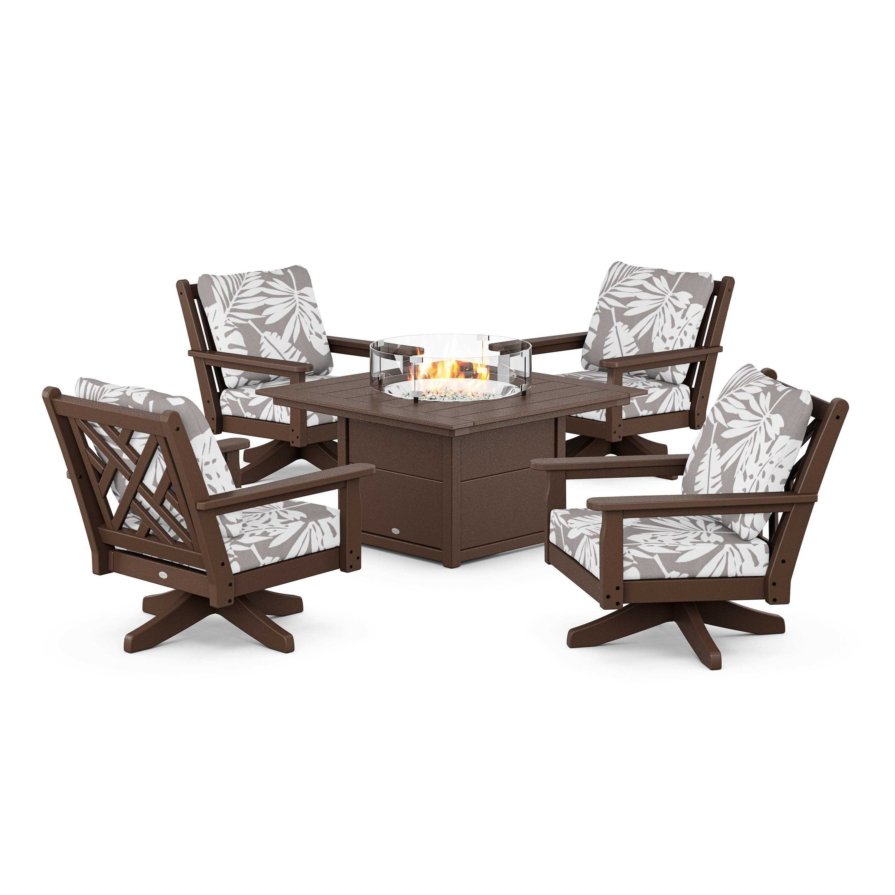Chippendale 5-Piece Deep Seating Swivel Conversation Set with Fire Pit Table