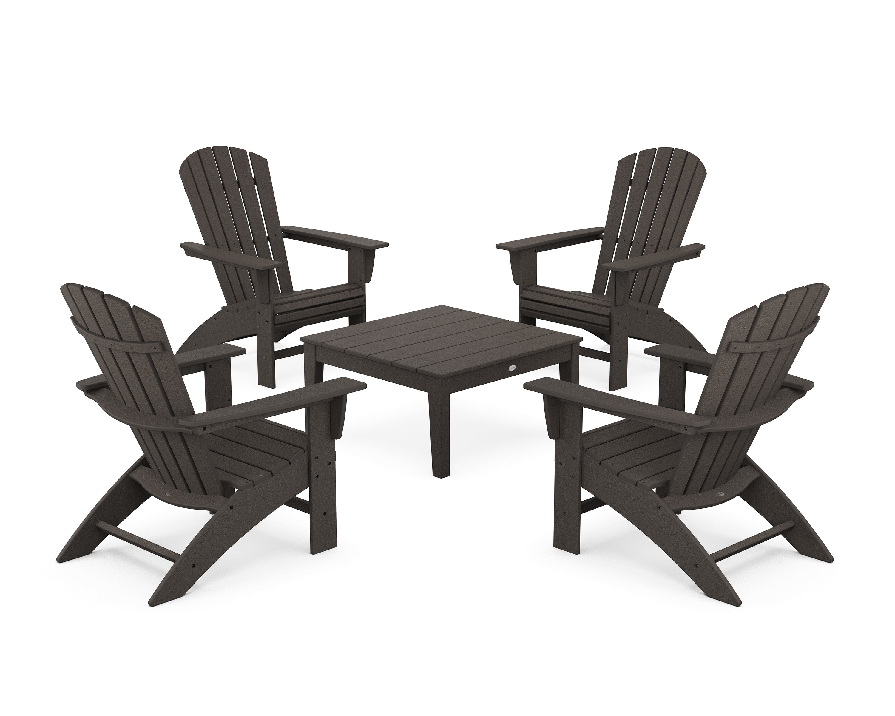 5-Piece Nautical Curveback Adirondack Chair Conversation Set with 36" Conversation Table