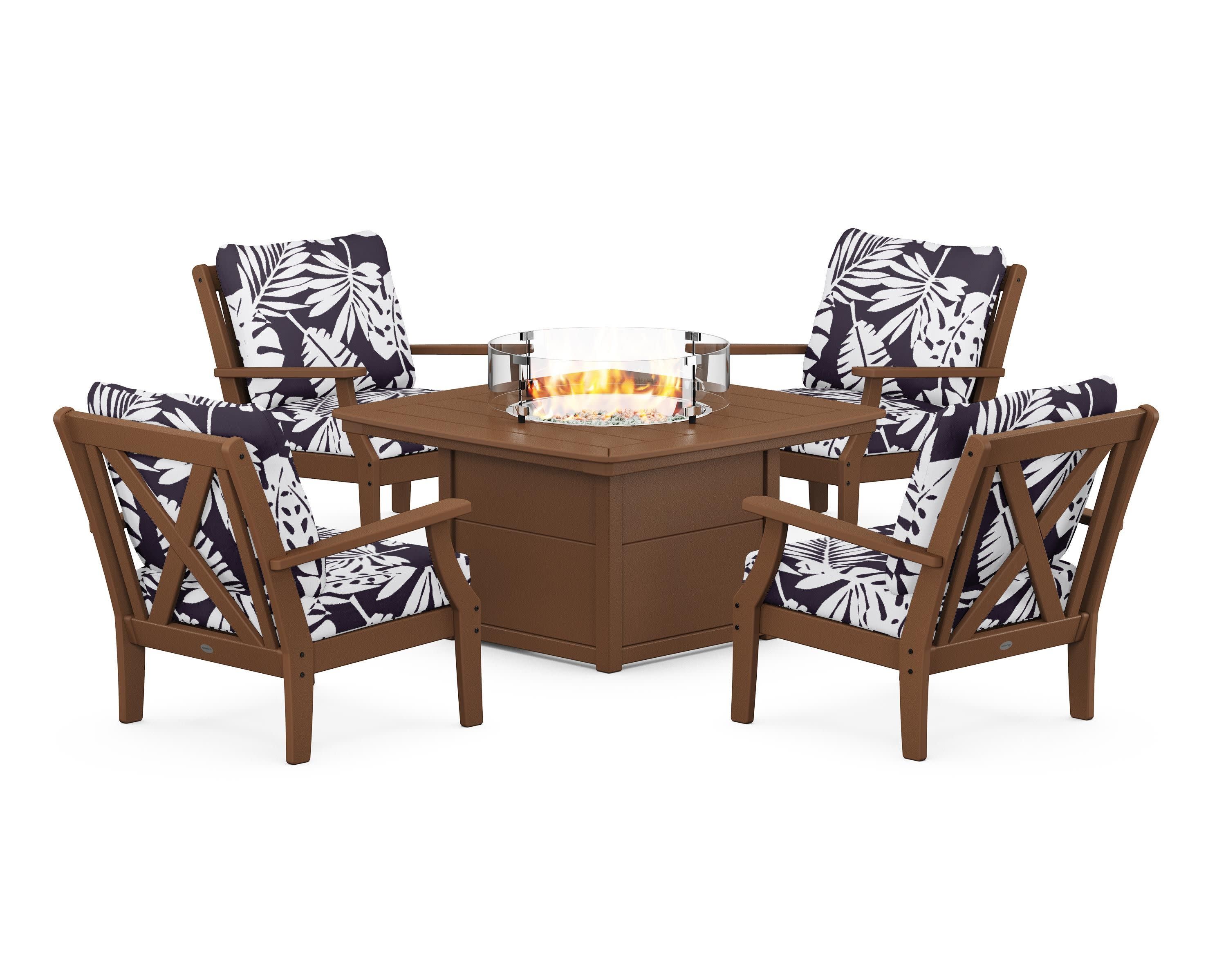Braxton 5-Piece Deep Seating Conversation Set with Fire Pit Table