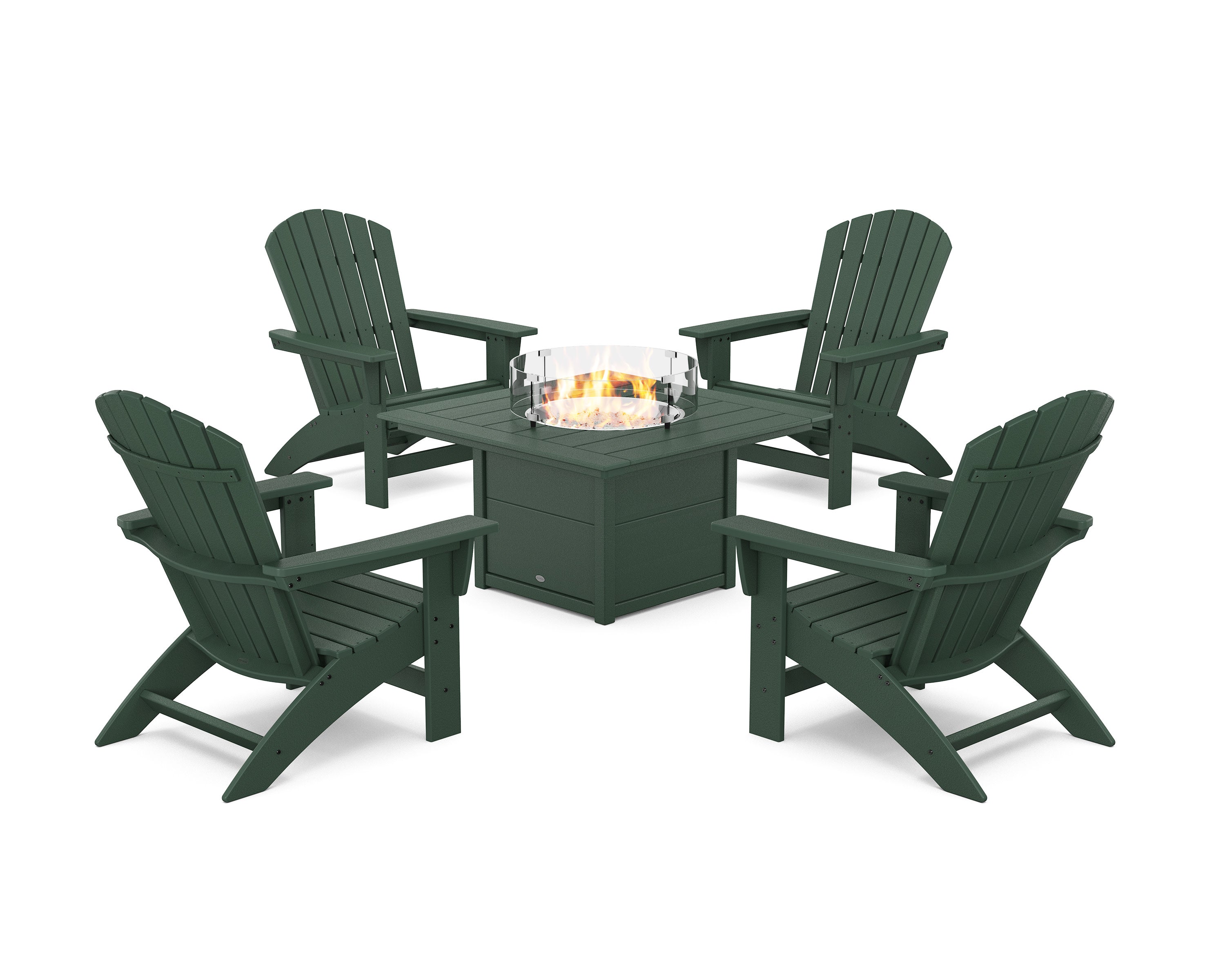5-Piece Nautical Grand Adirondack Conversation Set with Fire Pit Table