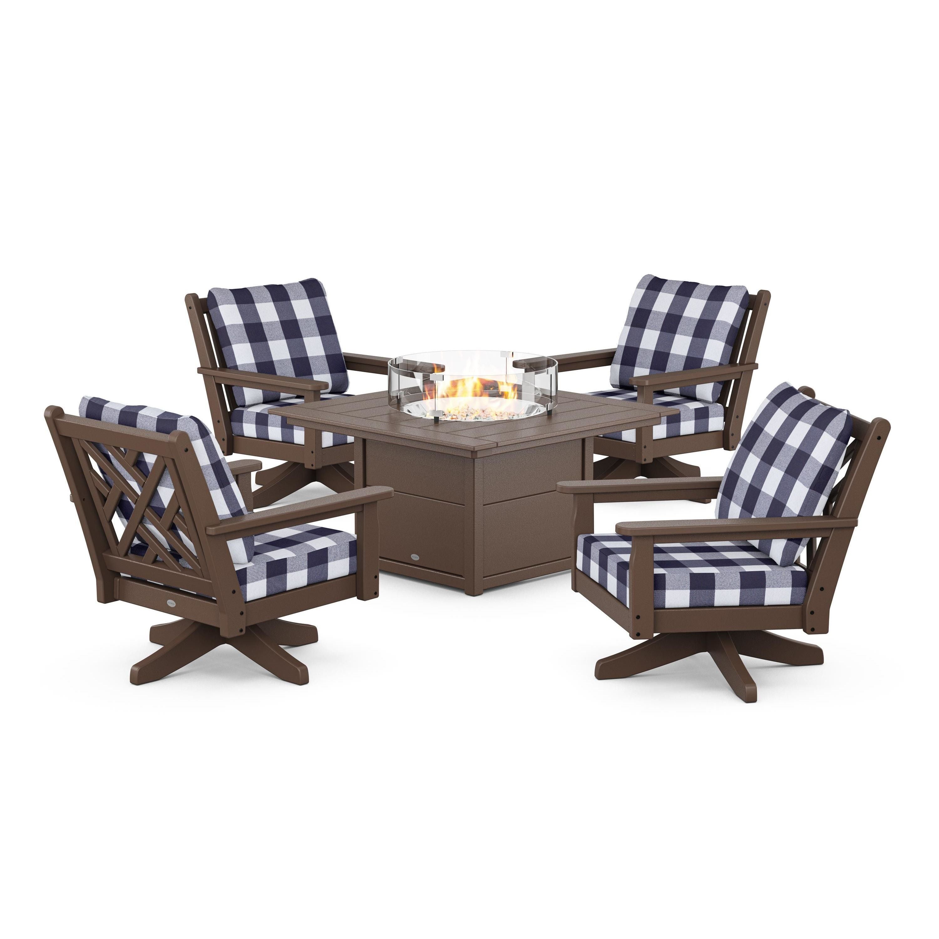 Chippendale 5-Piece Deep Seating Swivel Conversation Set with Fire Pit Table