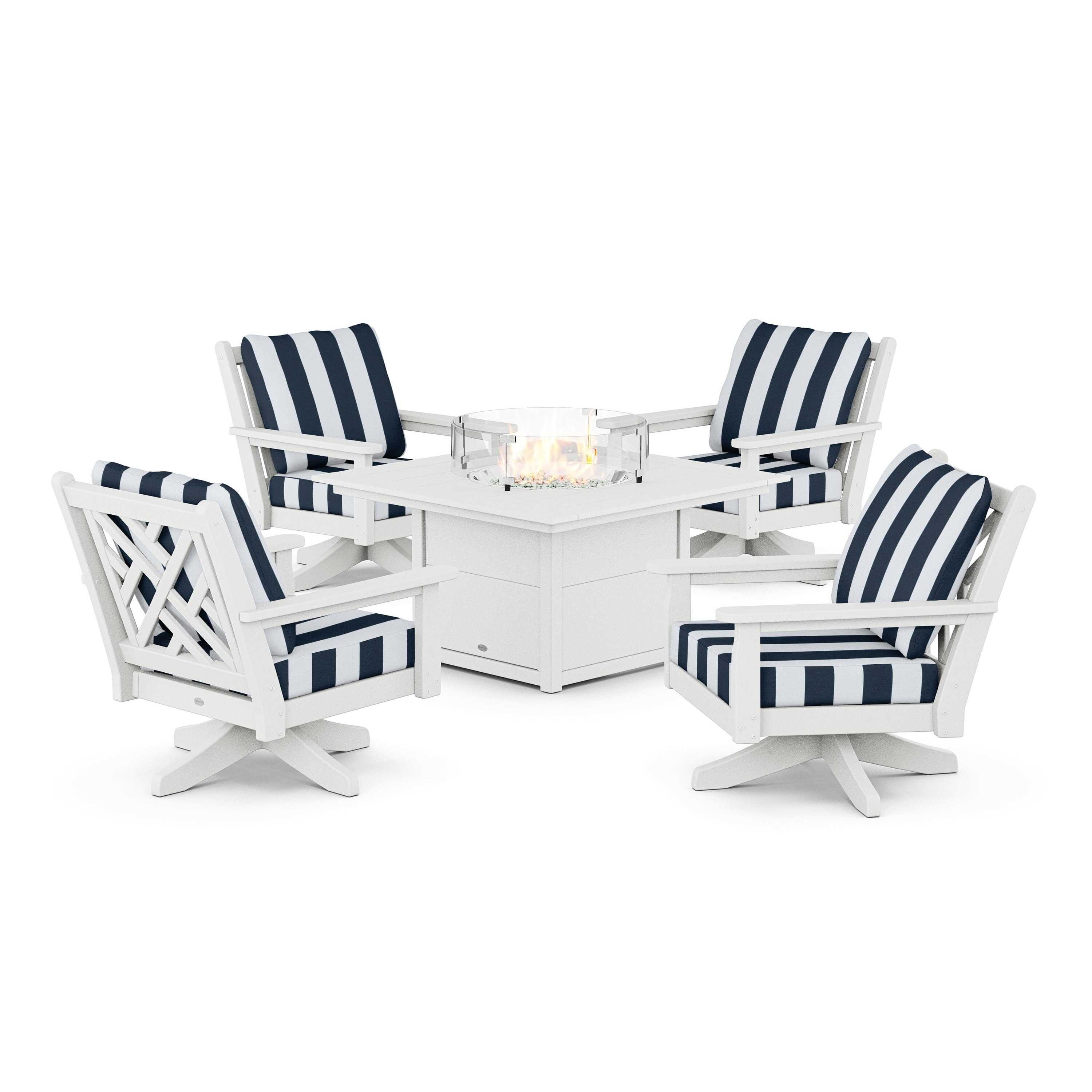 Chippendale 5-Piece Deep Seating Swivel Conversation Set with Fire Pit Table