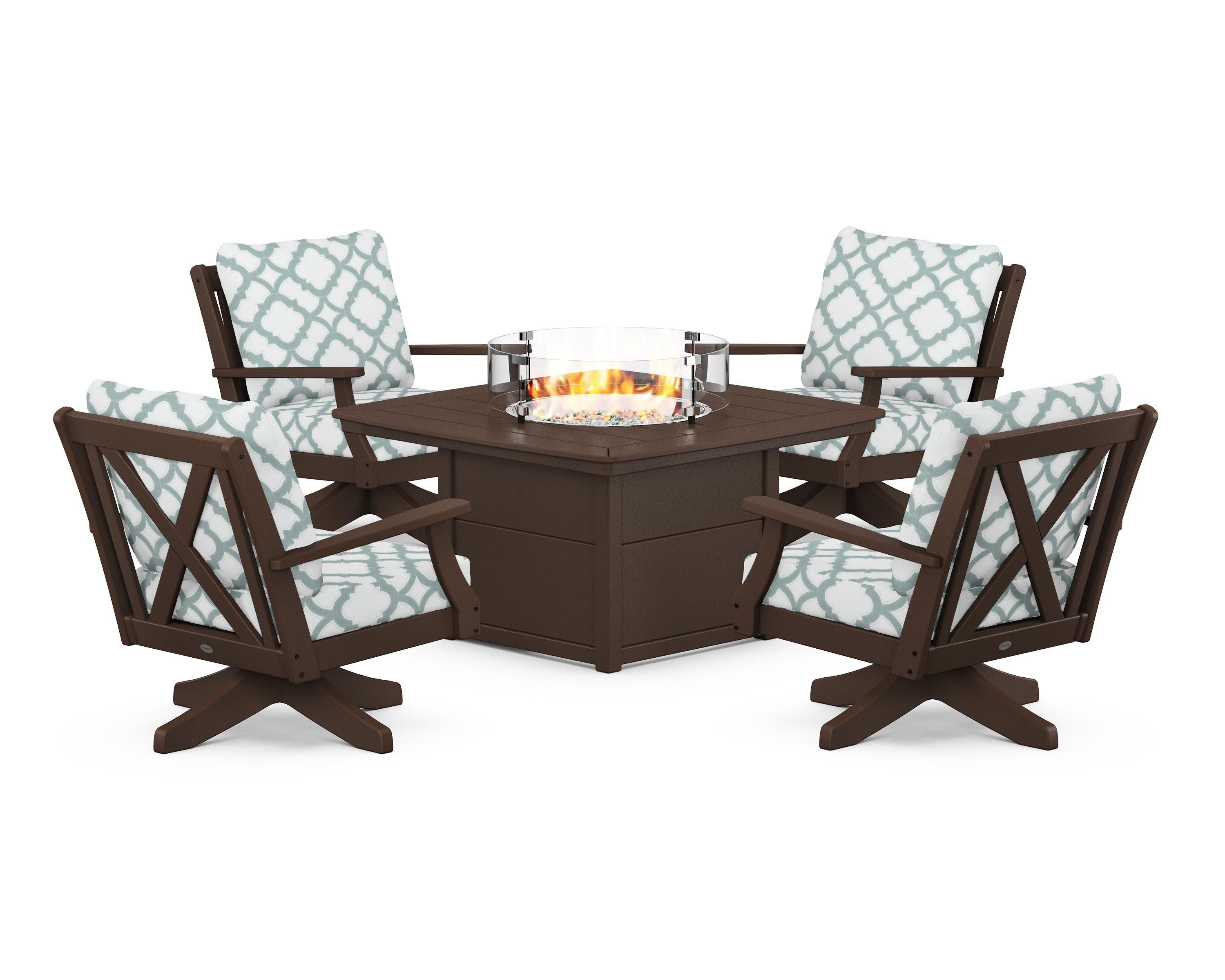 Braxton 5-Piece Deep Seating Swivel Conversation Set with Fire Pit Table