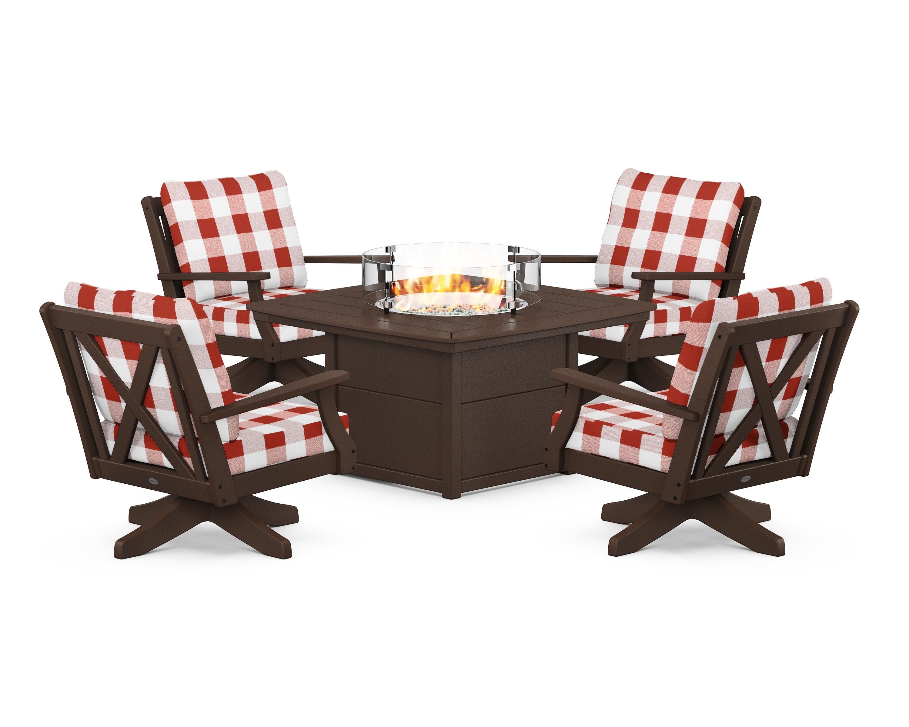 Braxton 5-Piece Deep Seating Swivel Conversation Set with Fire Pit Table