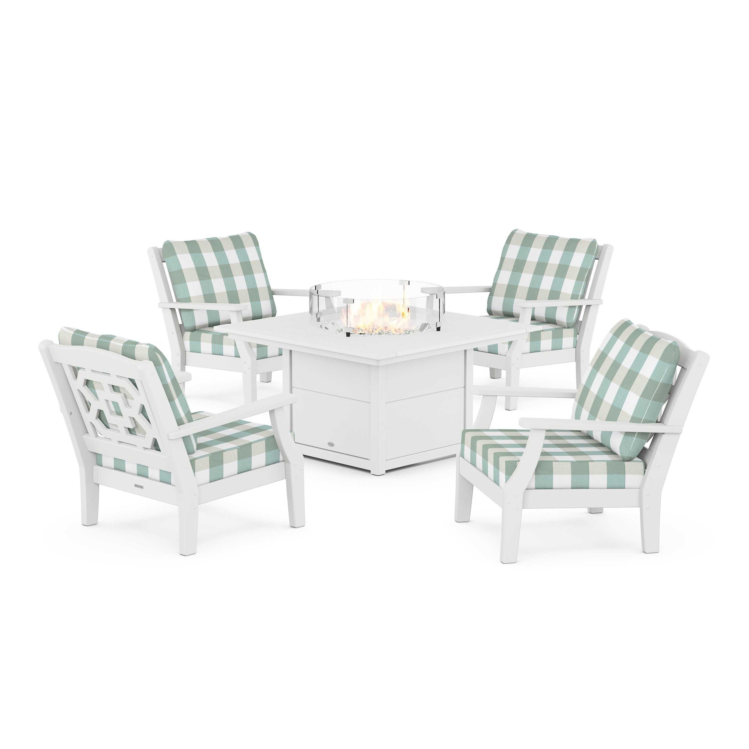 Chinoiserie 5-Piece Deep Seating Set with Fire Pit Table