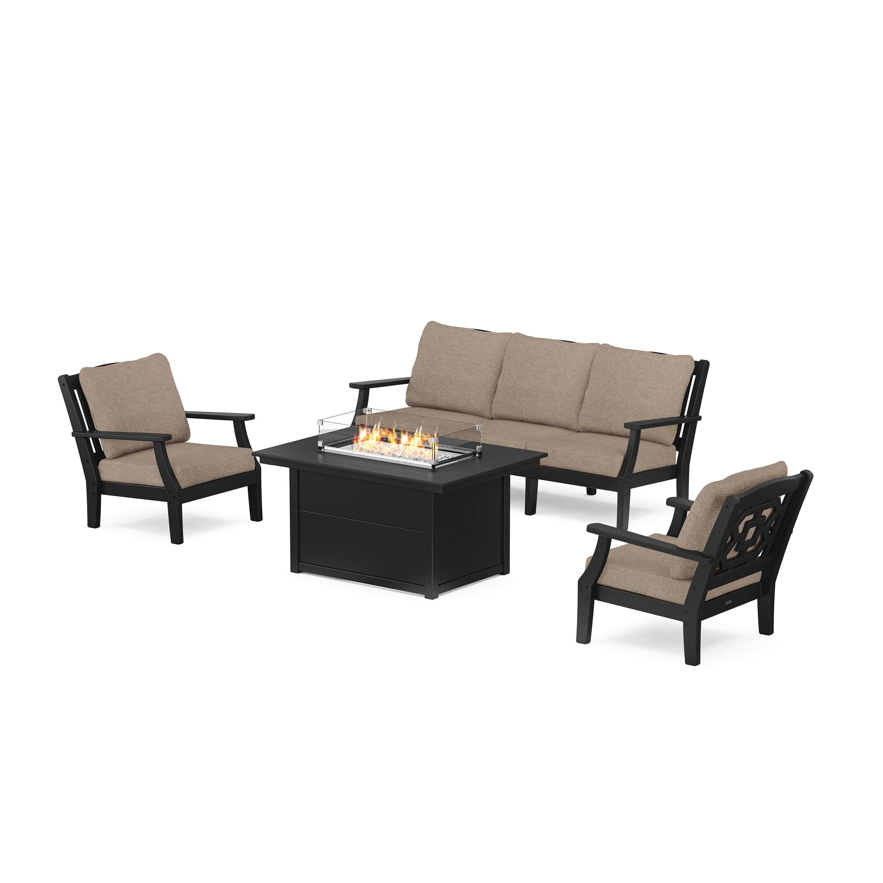Chinoiserie Deep Seating Fire Pit Table Set