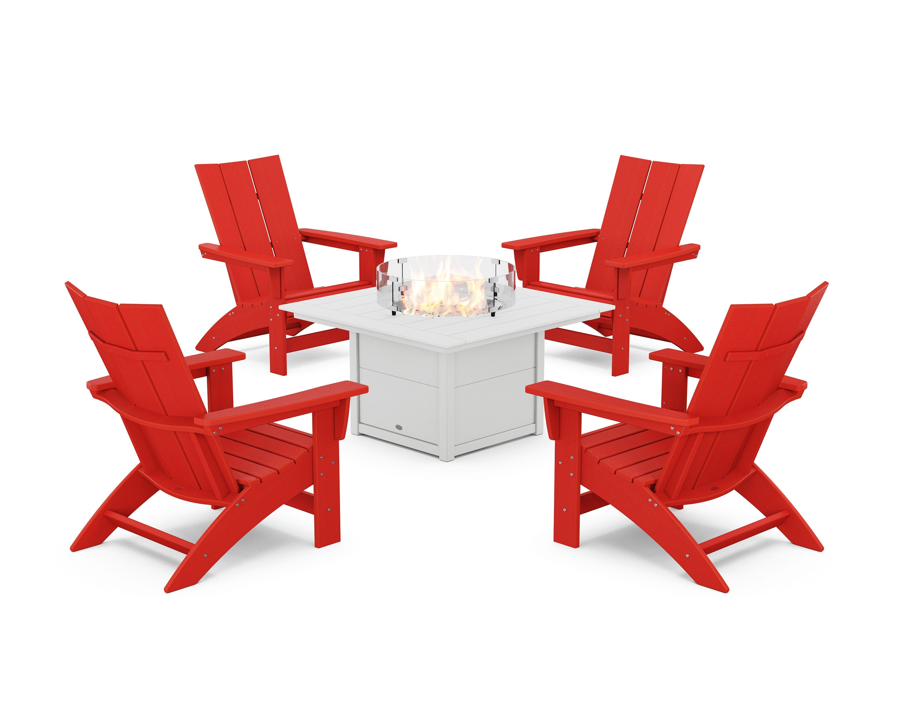 5-Piece Modern Grand Adirondack Conversation Set with Fire Pit Table