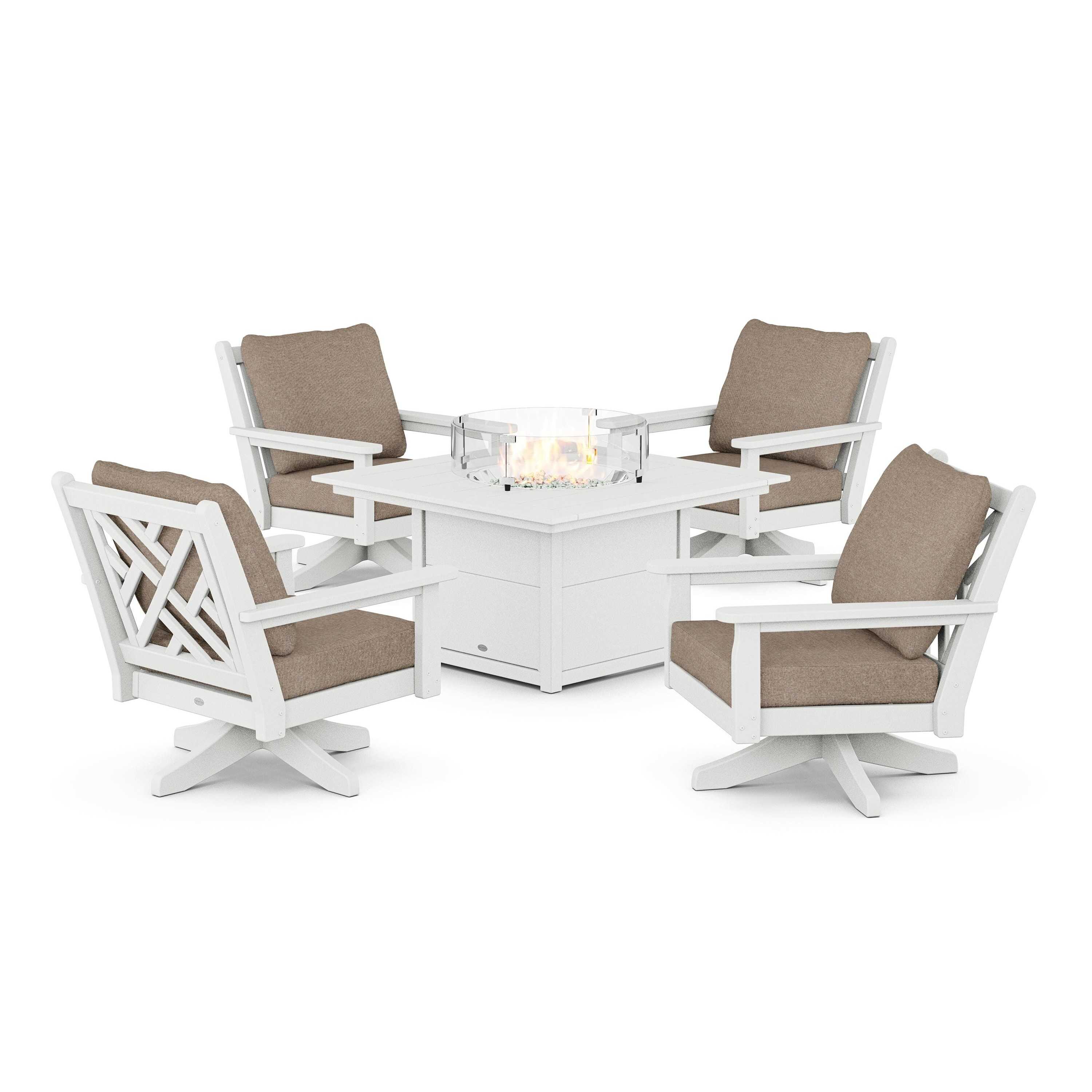 Chippendale 5-Piece Deep Seating Swivel Conversation Set with Fire Pit Table