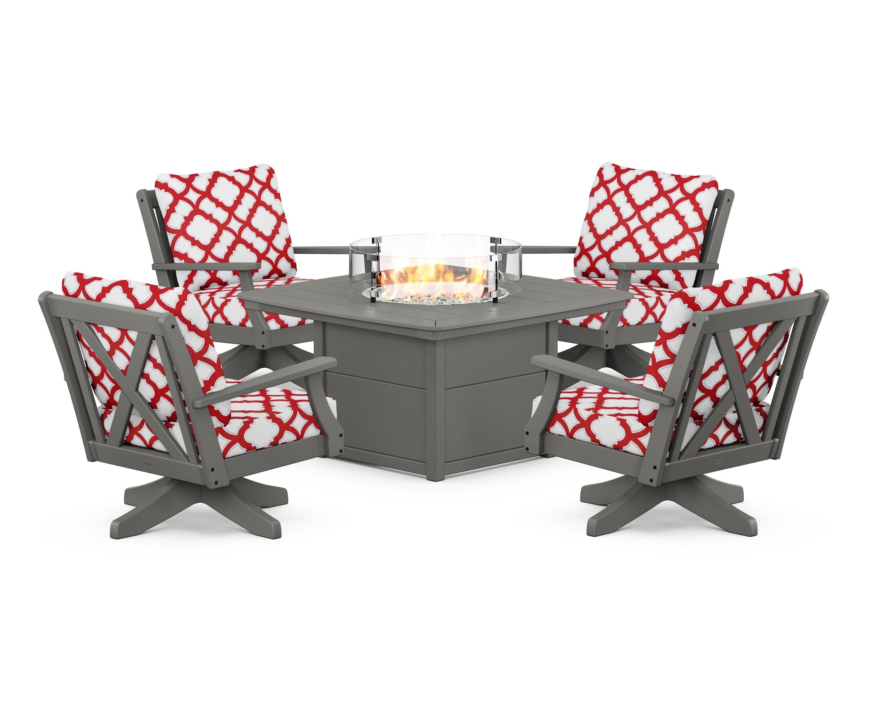 Braxton 5-Piece Deep Seating Swivel Conversation Set with Fire Pit Table