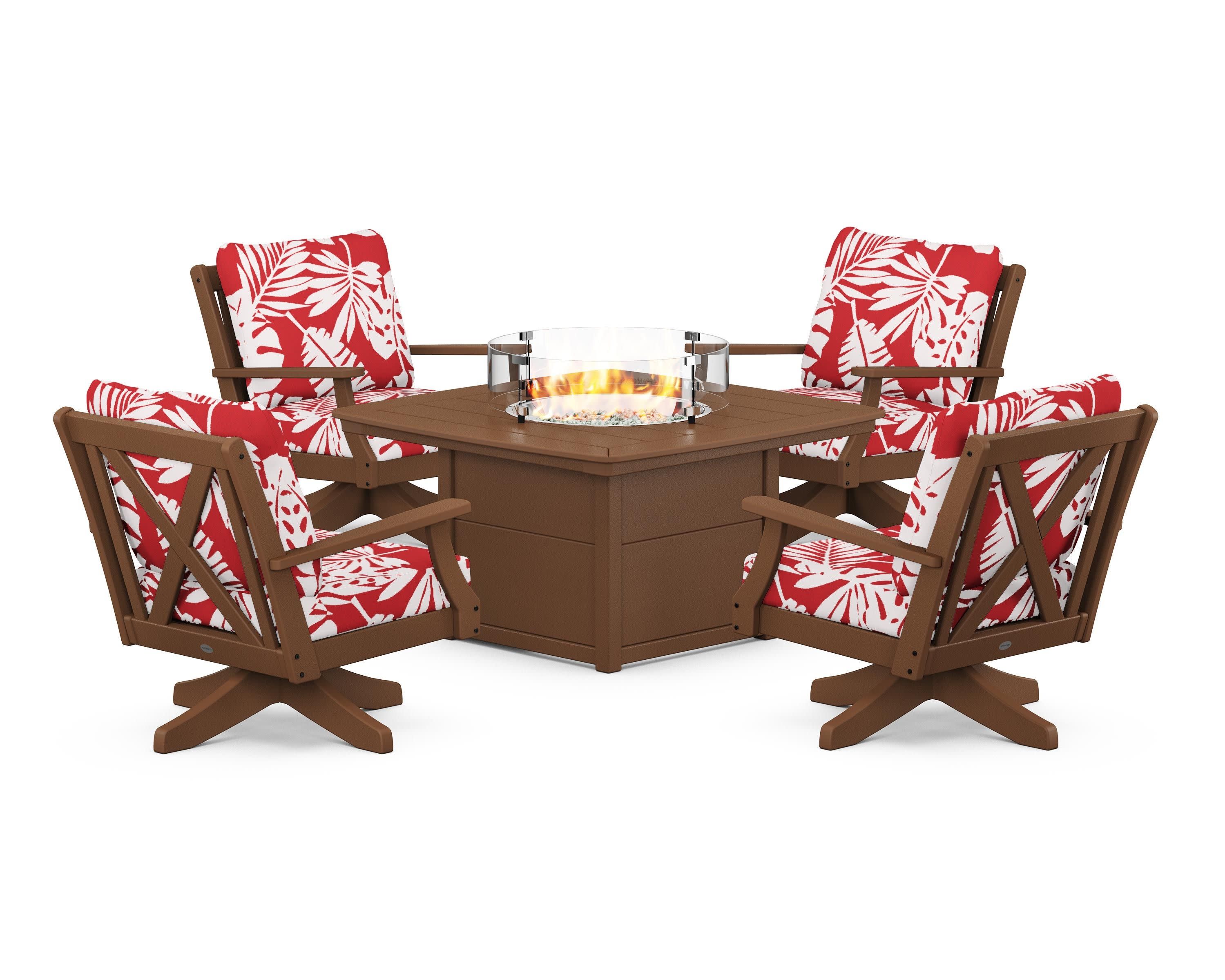 Braxton 5-Piece Deep Seating Swivel Conversation Set with Fire Pit Table