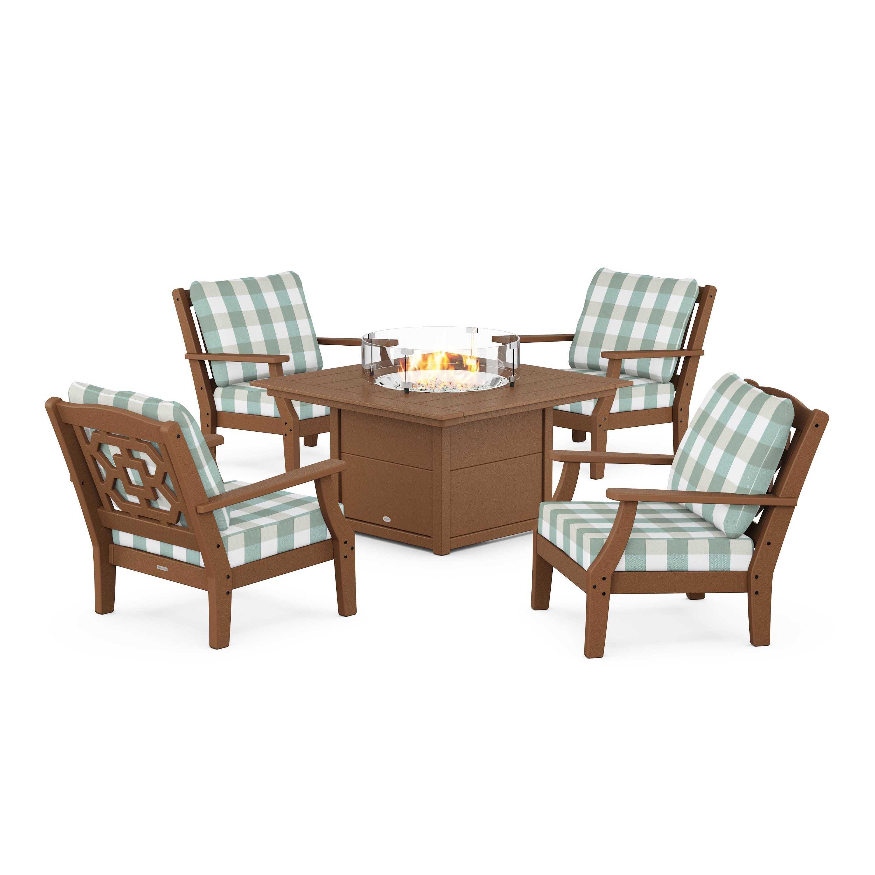 Chinoiserie 5-Piece Deep Seating Set with Fire Pit Table