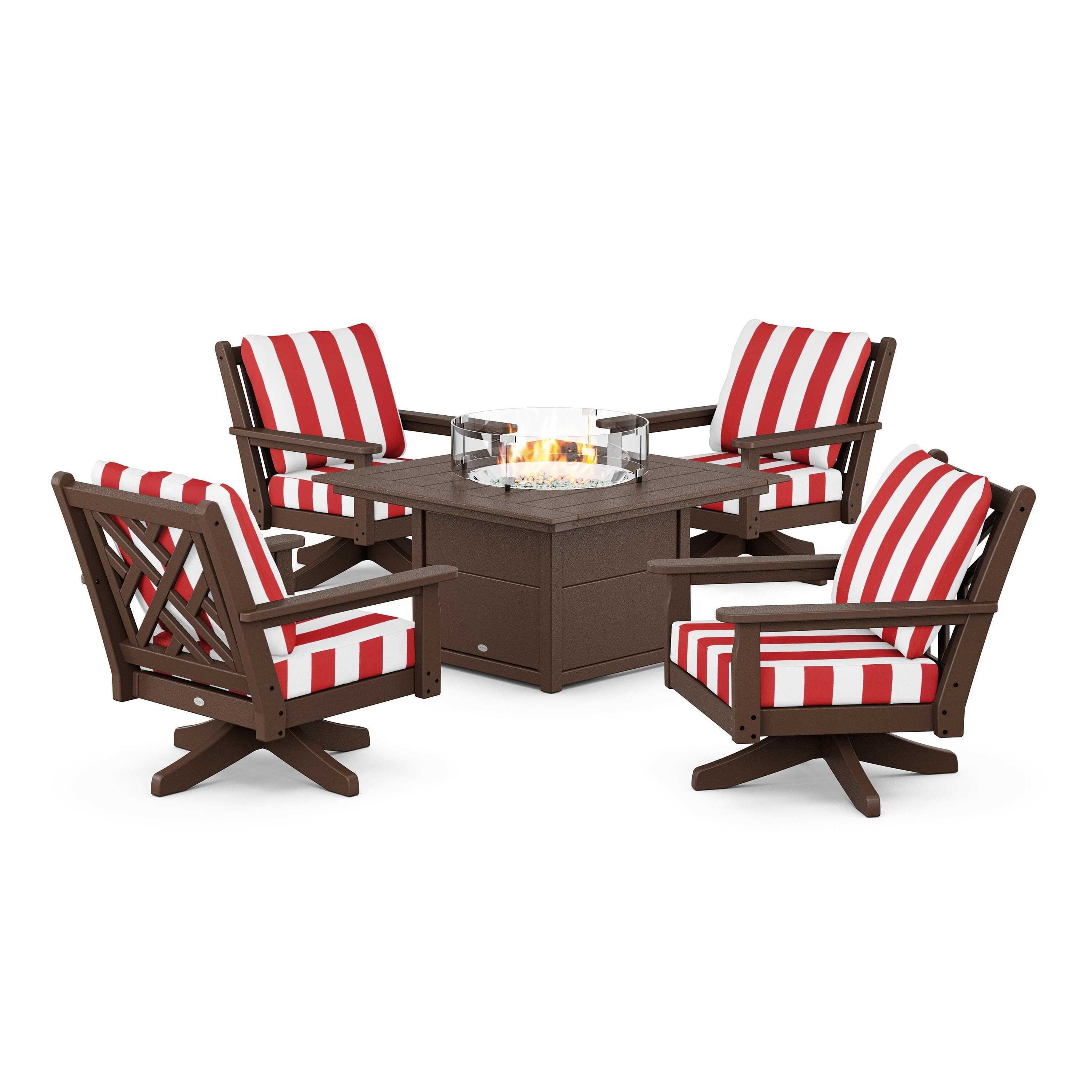 Chippendale 5-Piece Deep Seating Swivel Conversation Set with Fire Pit Table