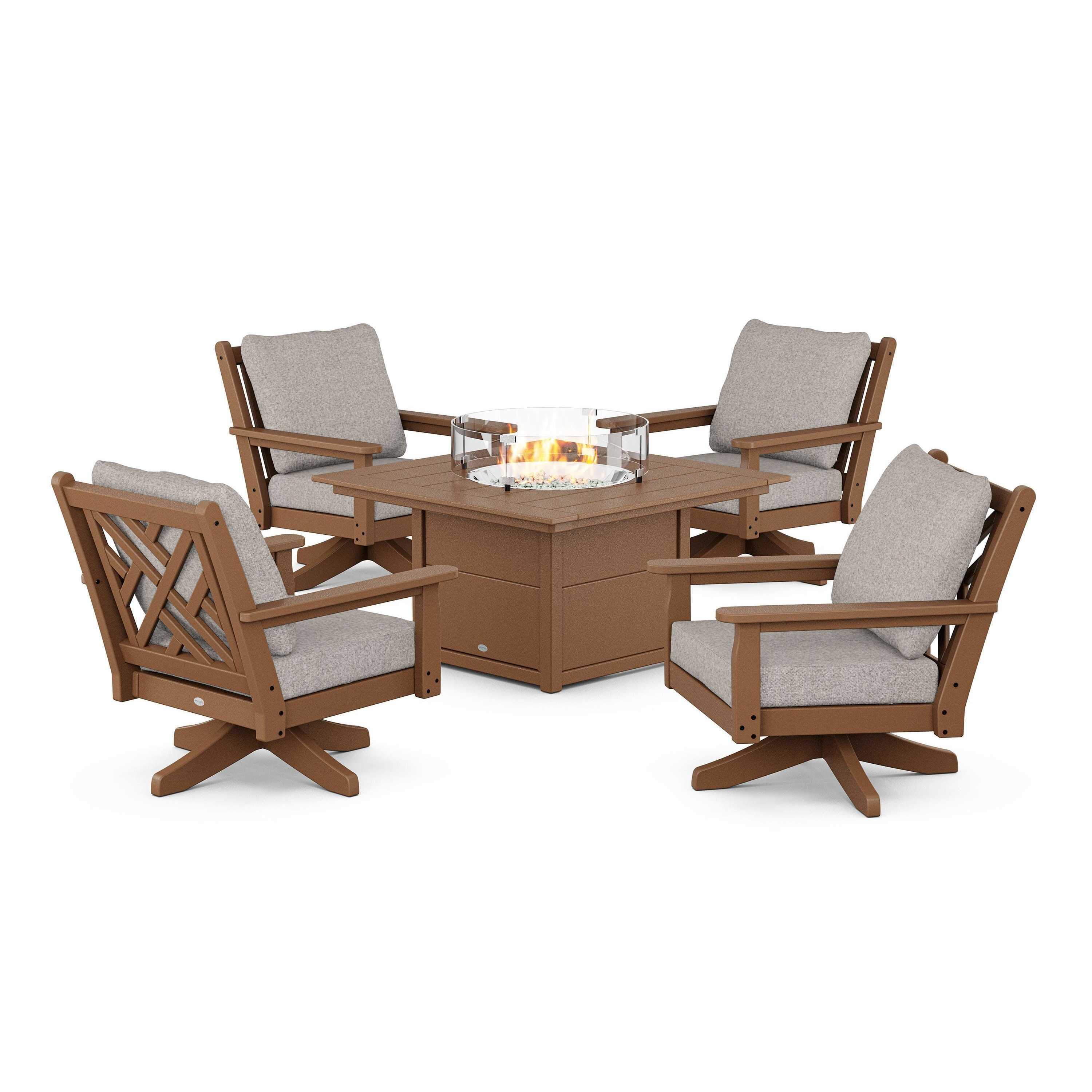 Chippendale 5-Piece Deep Seating Swivel Conversation Set with Fire Pit Table