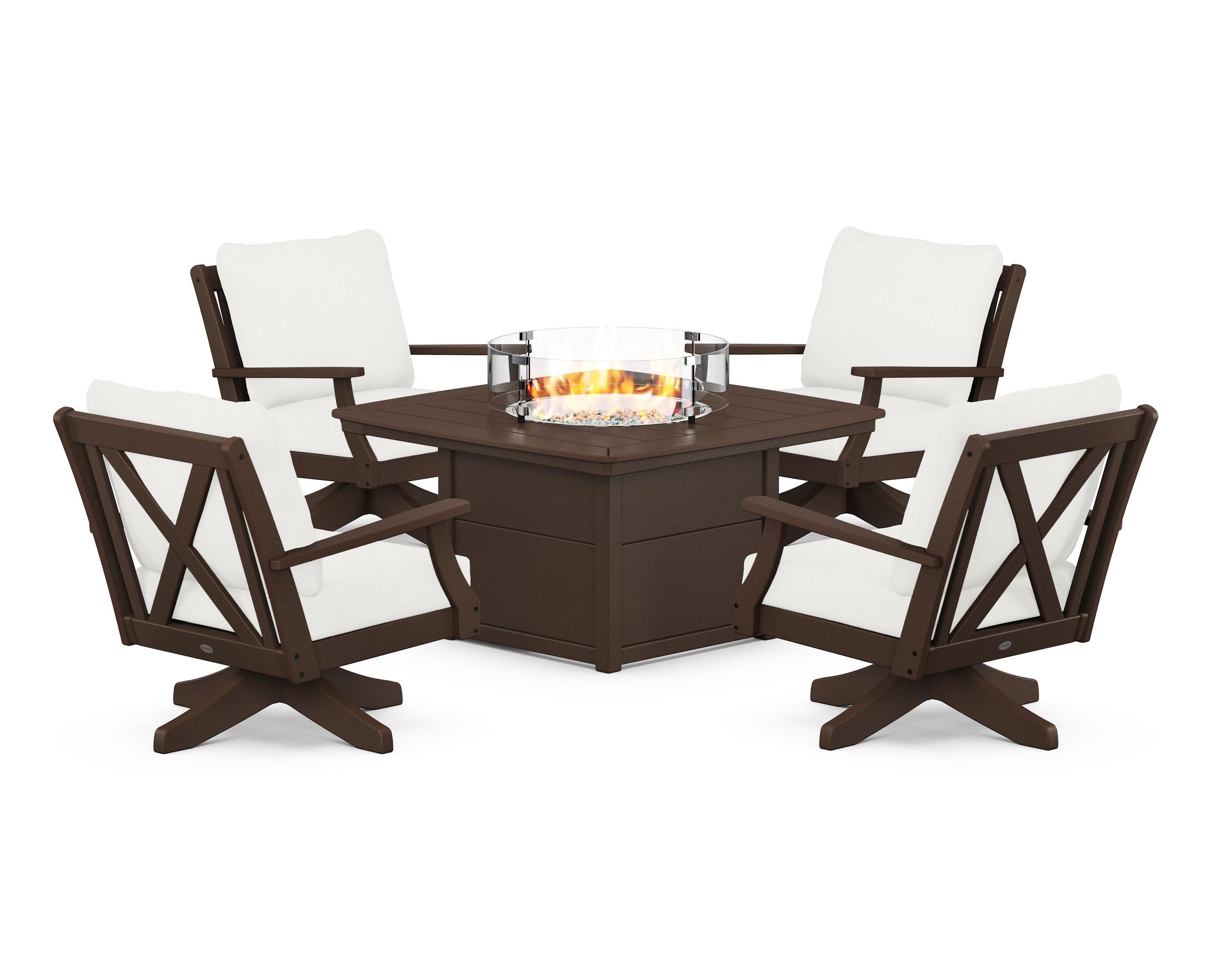 Braxton 5-Piece Deep Seating Swivel Conversation Set with Fire Pit Table