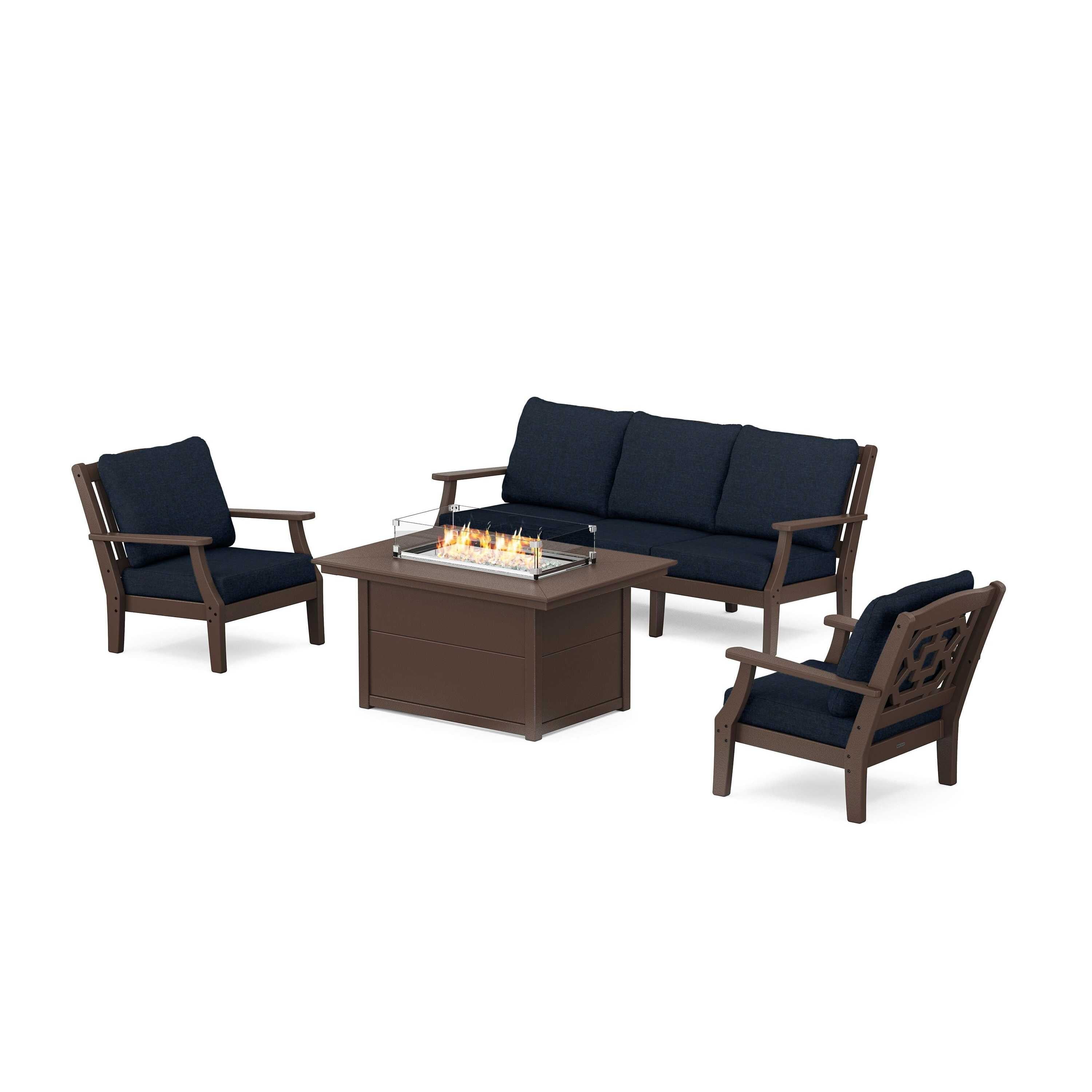 Chinoiserie Deep Seating Fire Pit Table Set