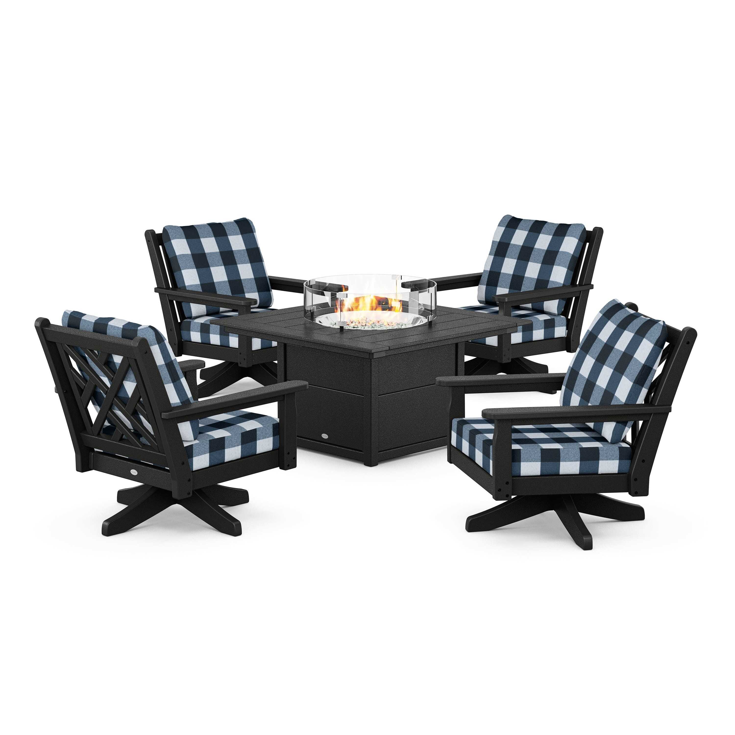 Chippendale 5-Piece Deep Seating Swivel Conversation Set with Fire Pit Table