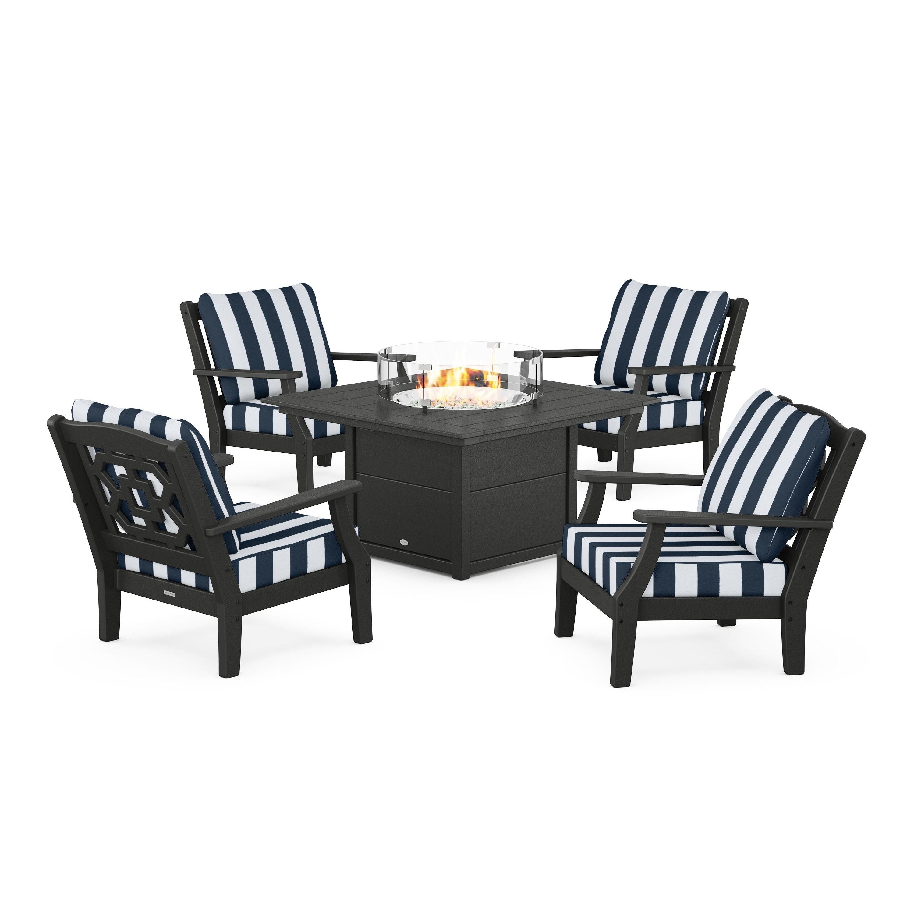 Chinoiserie 5-Piece Deep Seating Set with Fire Pit Table