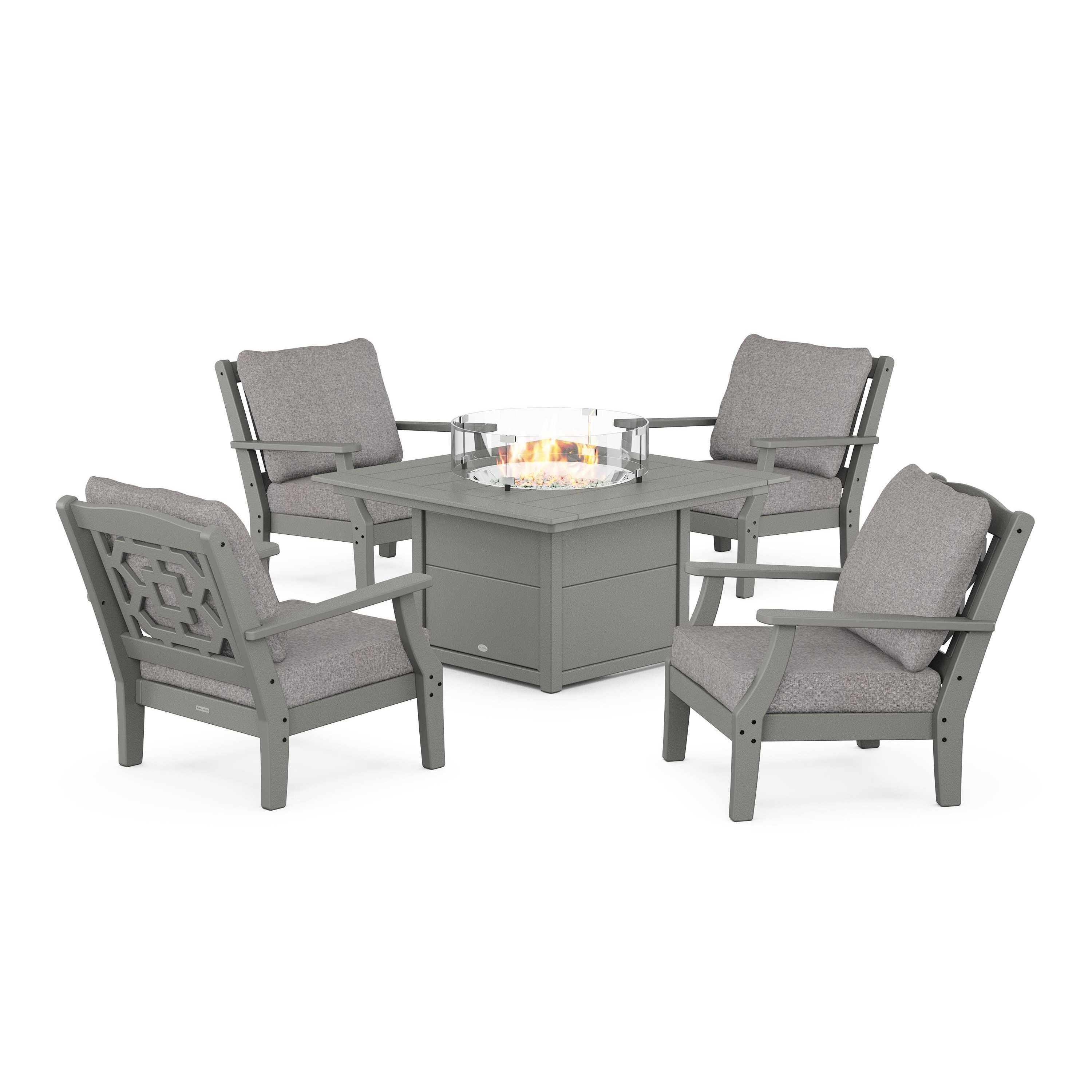 Chinoiserie 5-Piece Deep Seating Set with Fire Pit Table