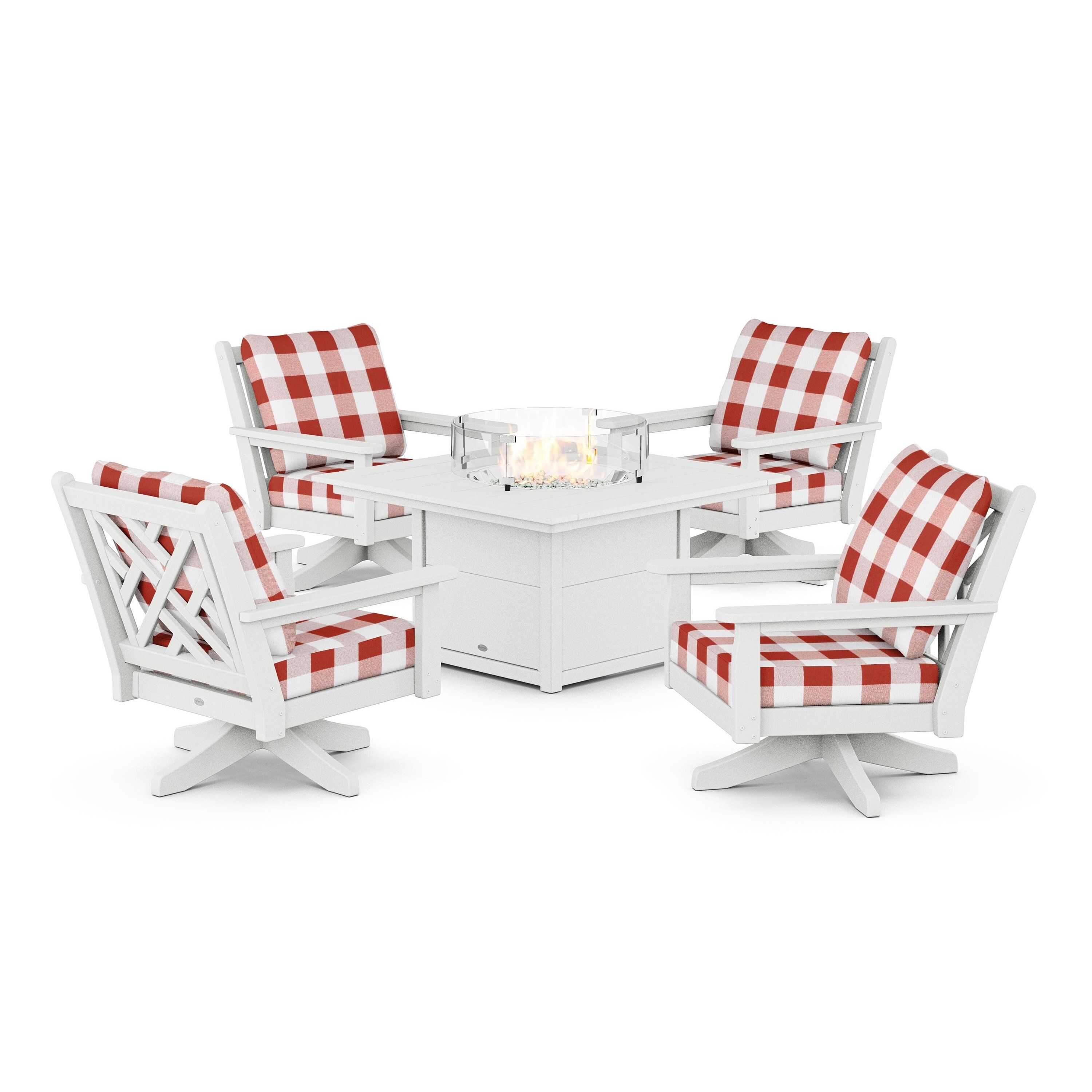 Chippendale 5-Piece Deep Seating Swivel Conversation Set with Fire Pit Table