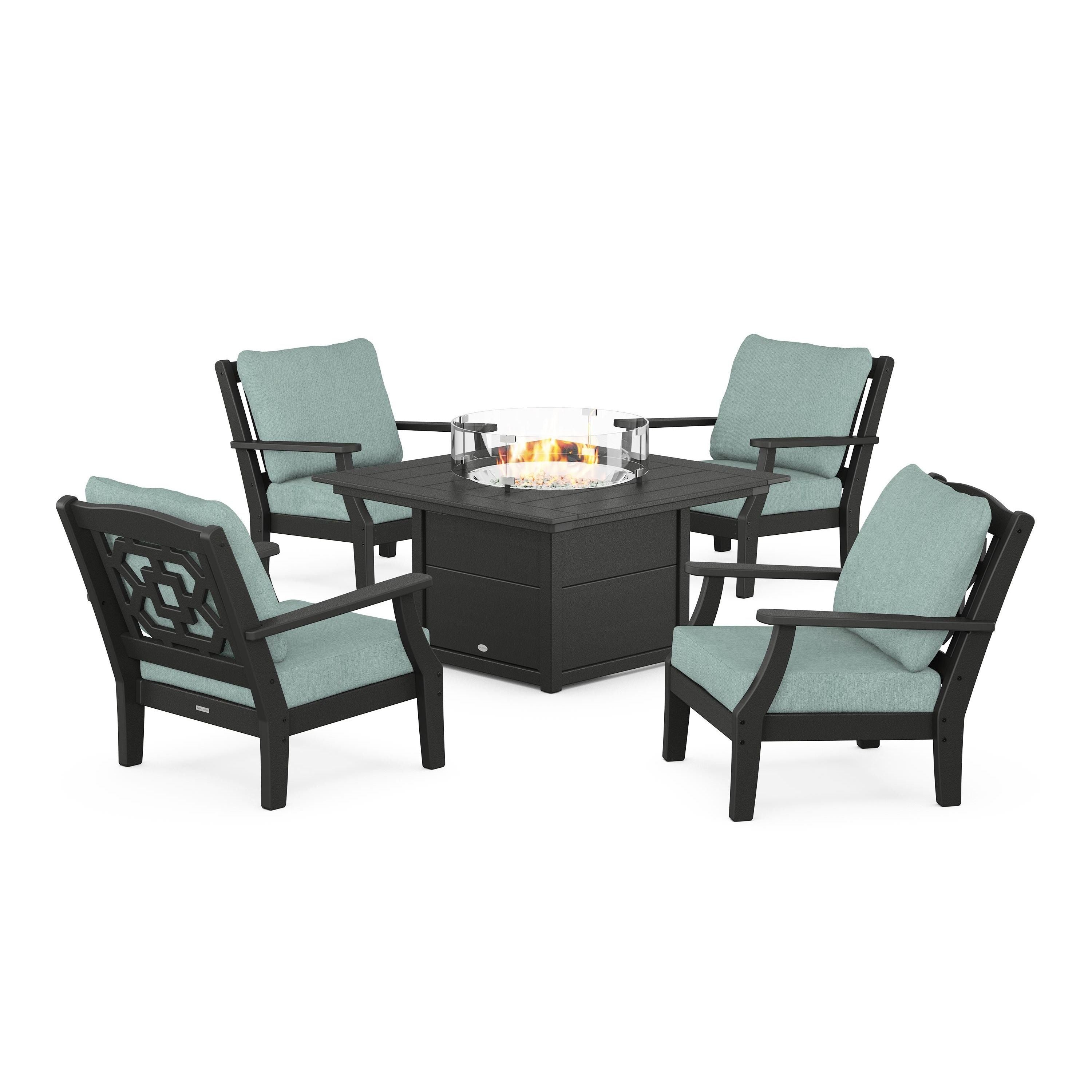 Chinoiserie 5-Piece Deep Seating Set with Fire Pit Table