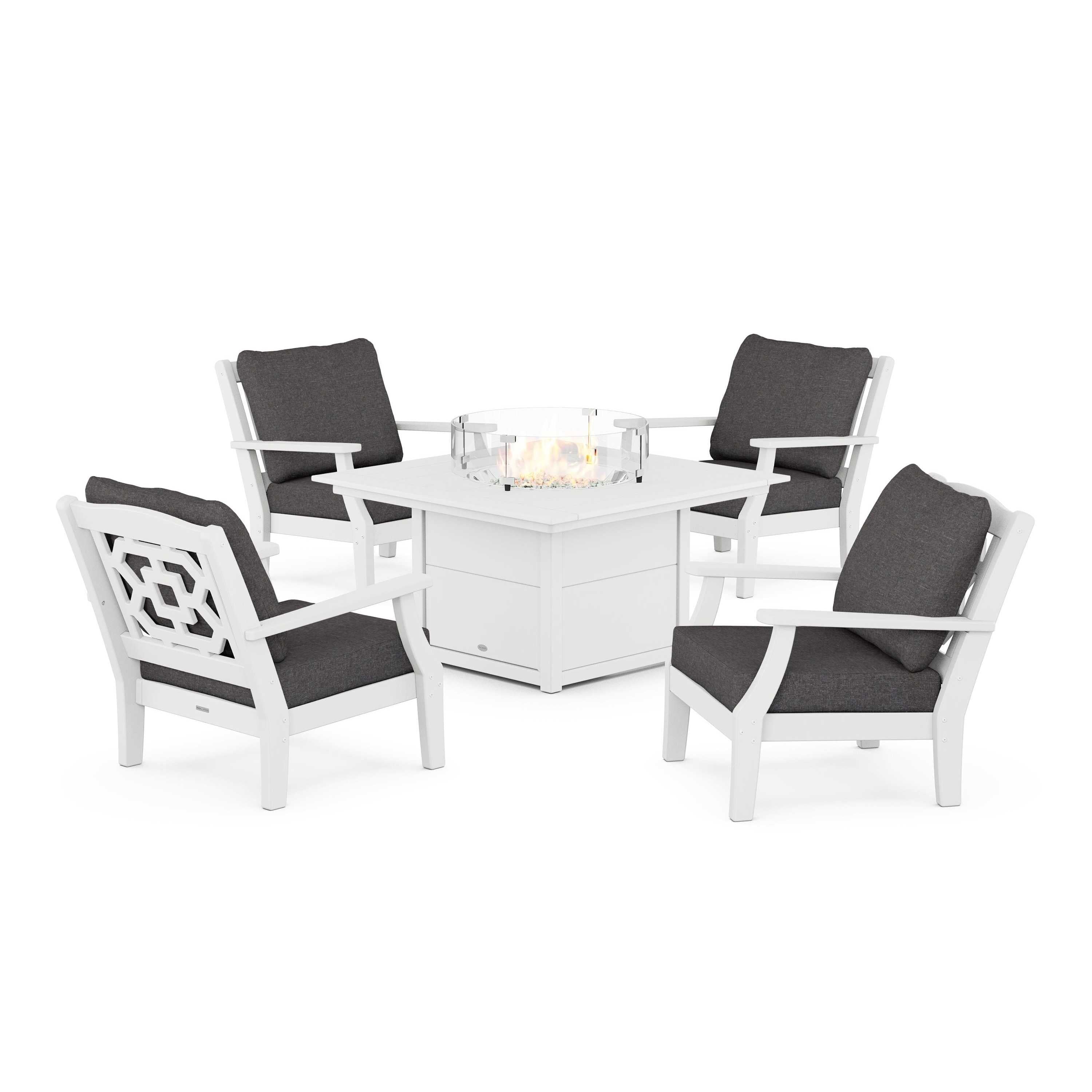 Chinoiserie 5-Piece Deep Seating Set with Fire Pit Table