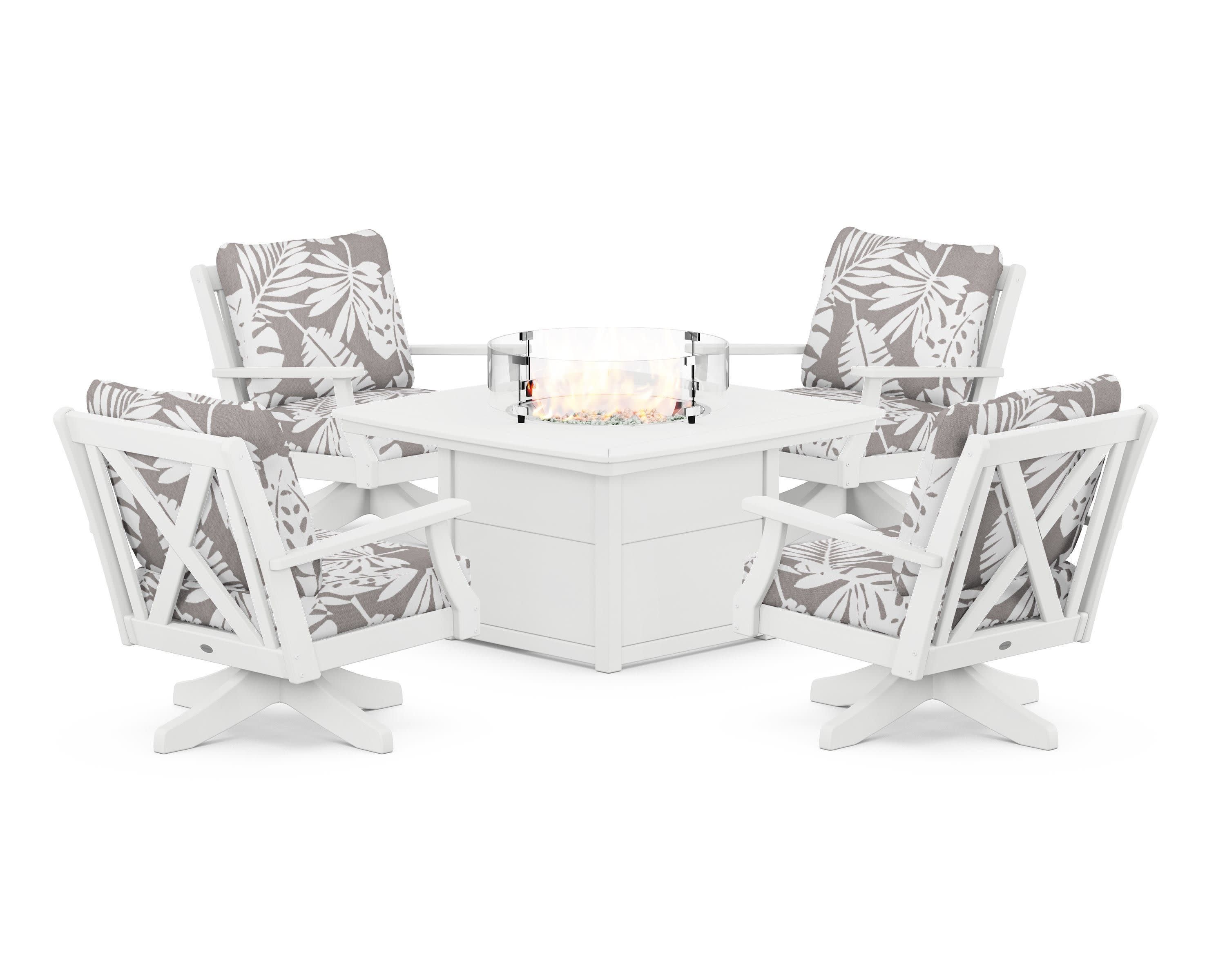 Braxton 5-Piece Deep Seating Swivel Conversation Set with Fire Pit Table