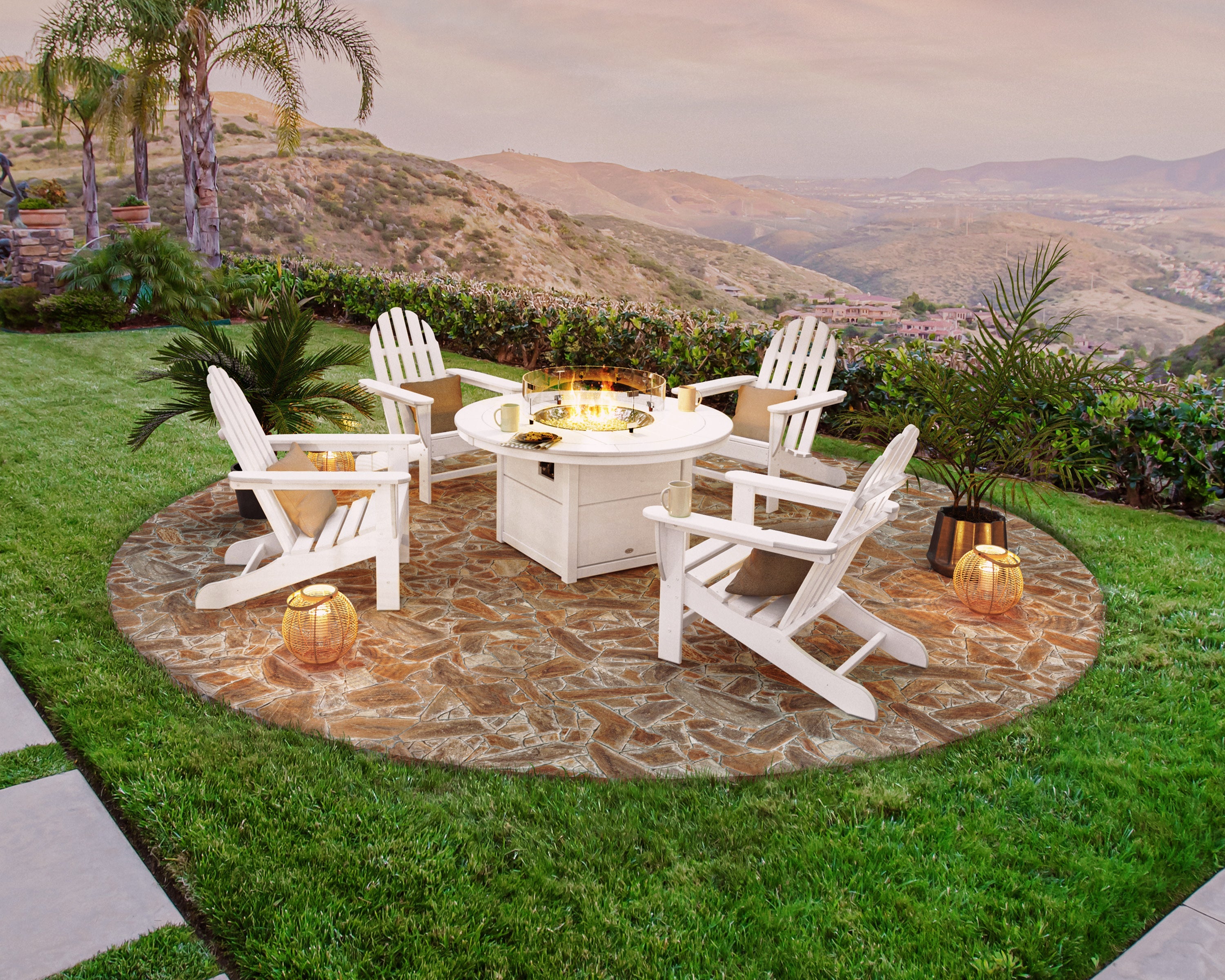 Classic Adirondack 5-Piece Conversation Set with Fire Pit Table