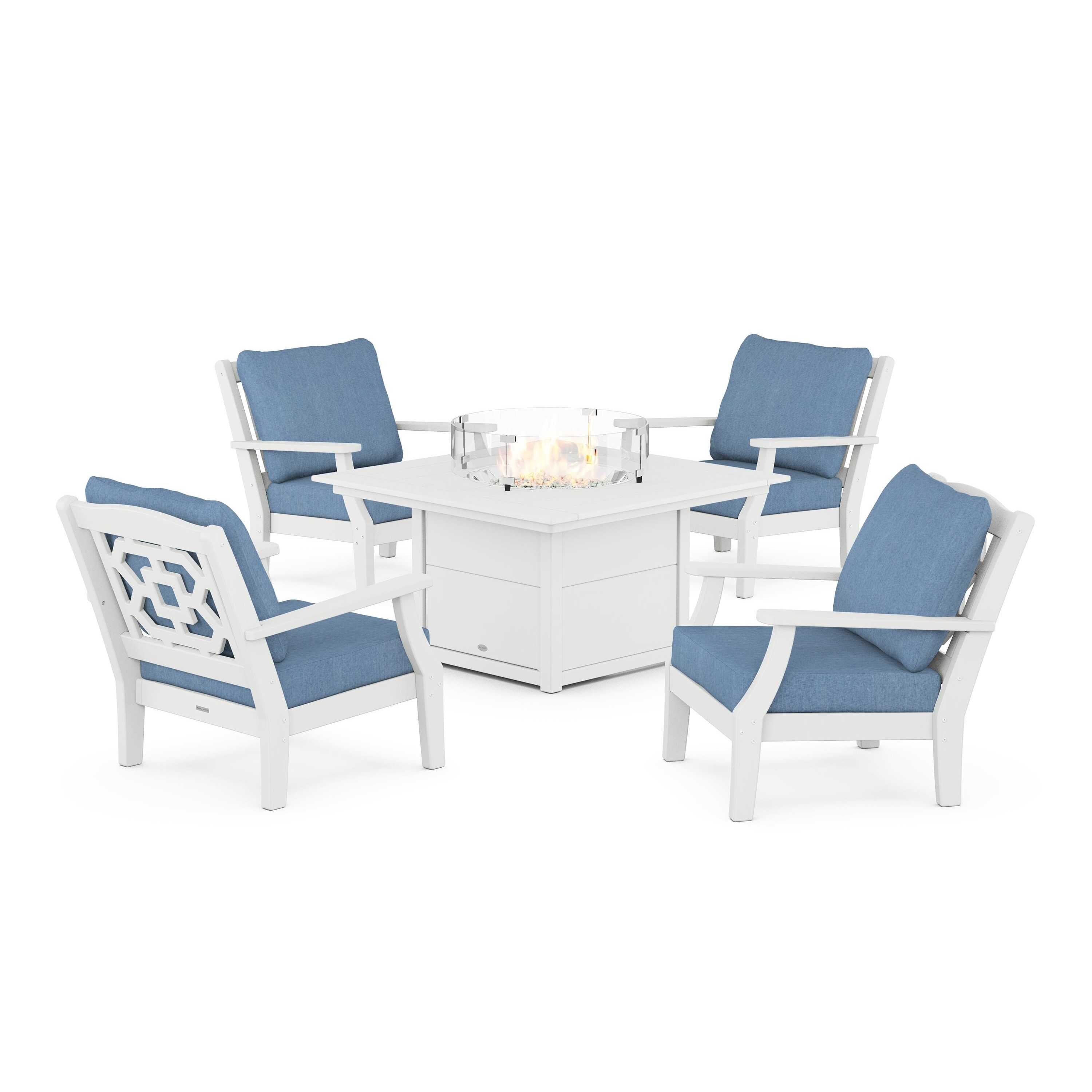 Chinoiserie 5-Piece Deep Seating Set with Fire Pit Table