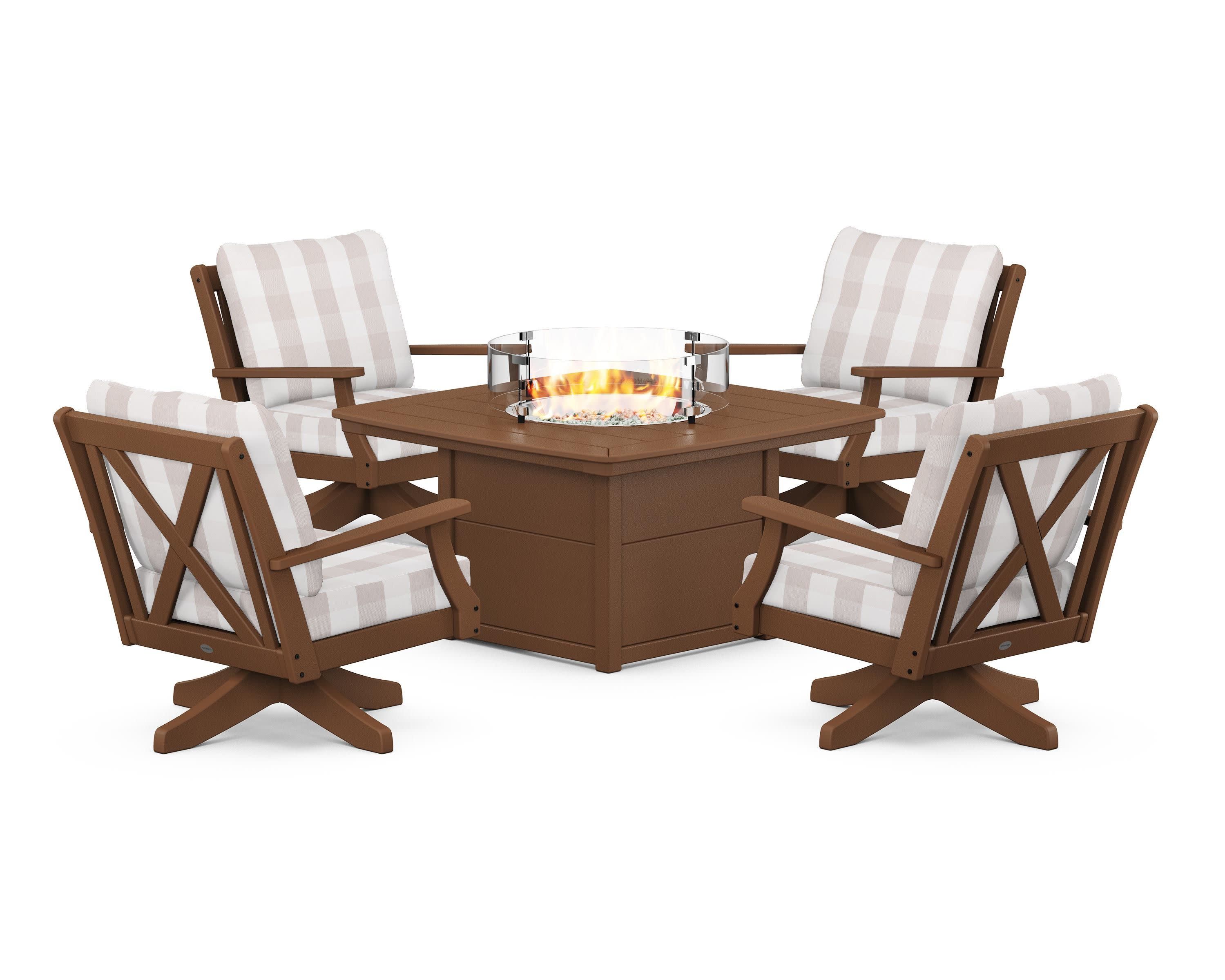 Braxton 5-Piece Deep Seating Swivel Conversation Set with Fire Pit Table