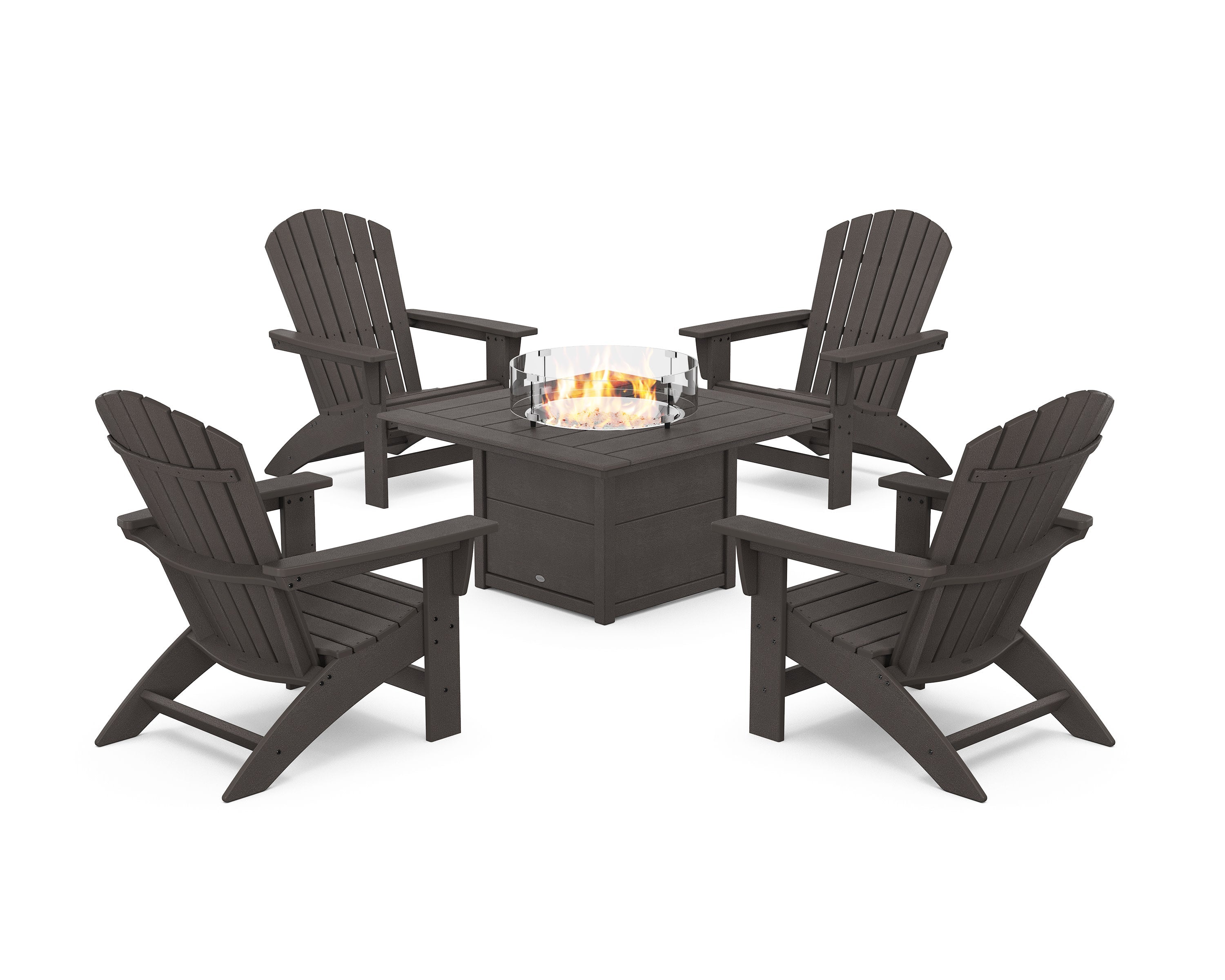 5-Piece Nautical Grand Adirondack Conversation Set with Fire Pit Table