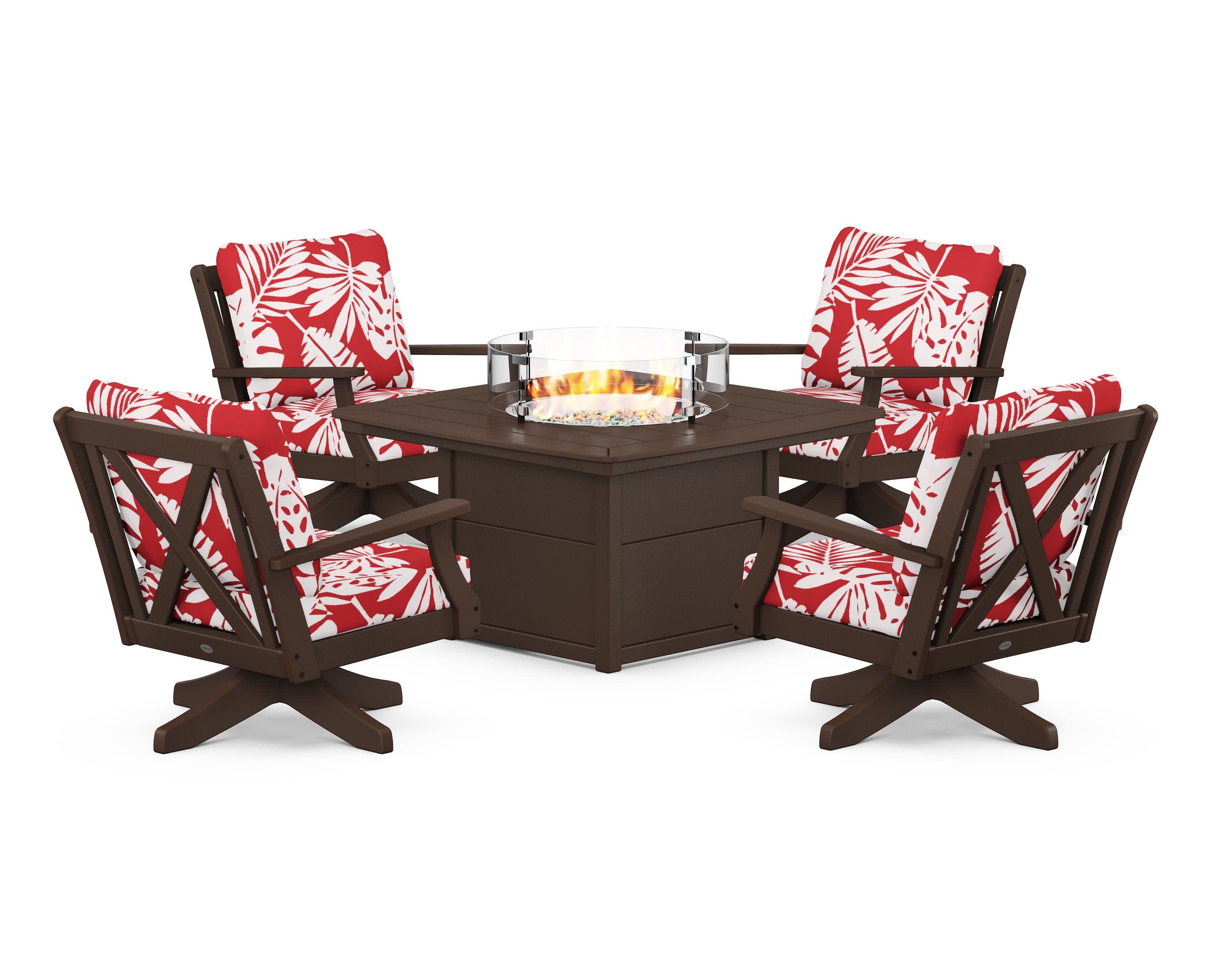 Braxton 5-Piece Deep Seating Swivel Conversation Set with Fire Pit Table