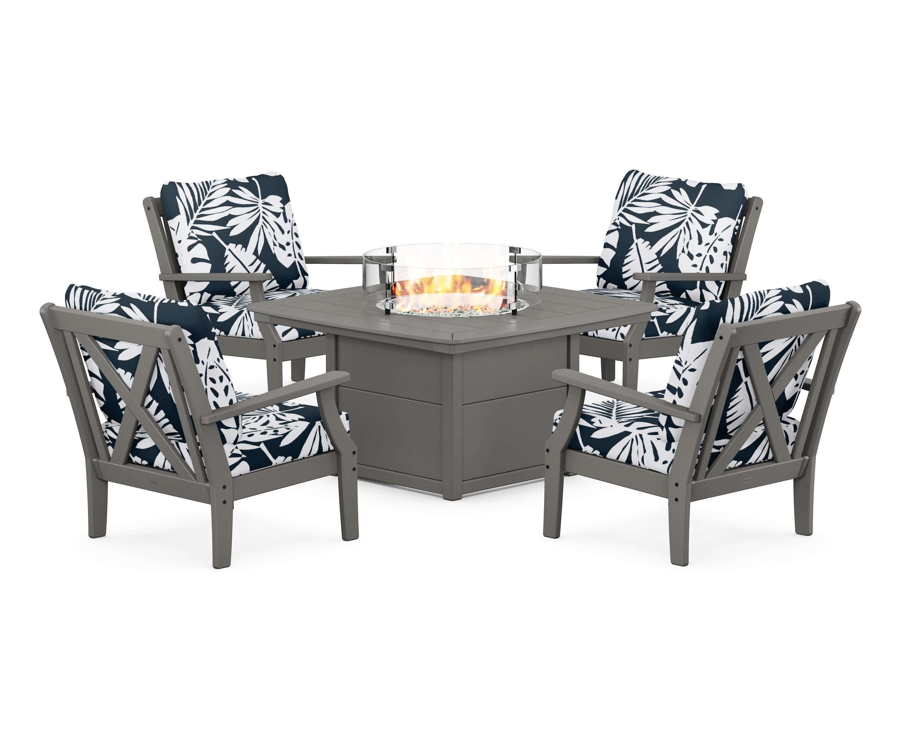 Braxton 5-Piece Deep Seating Conversation Set with Fire Pit Table