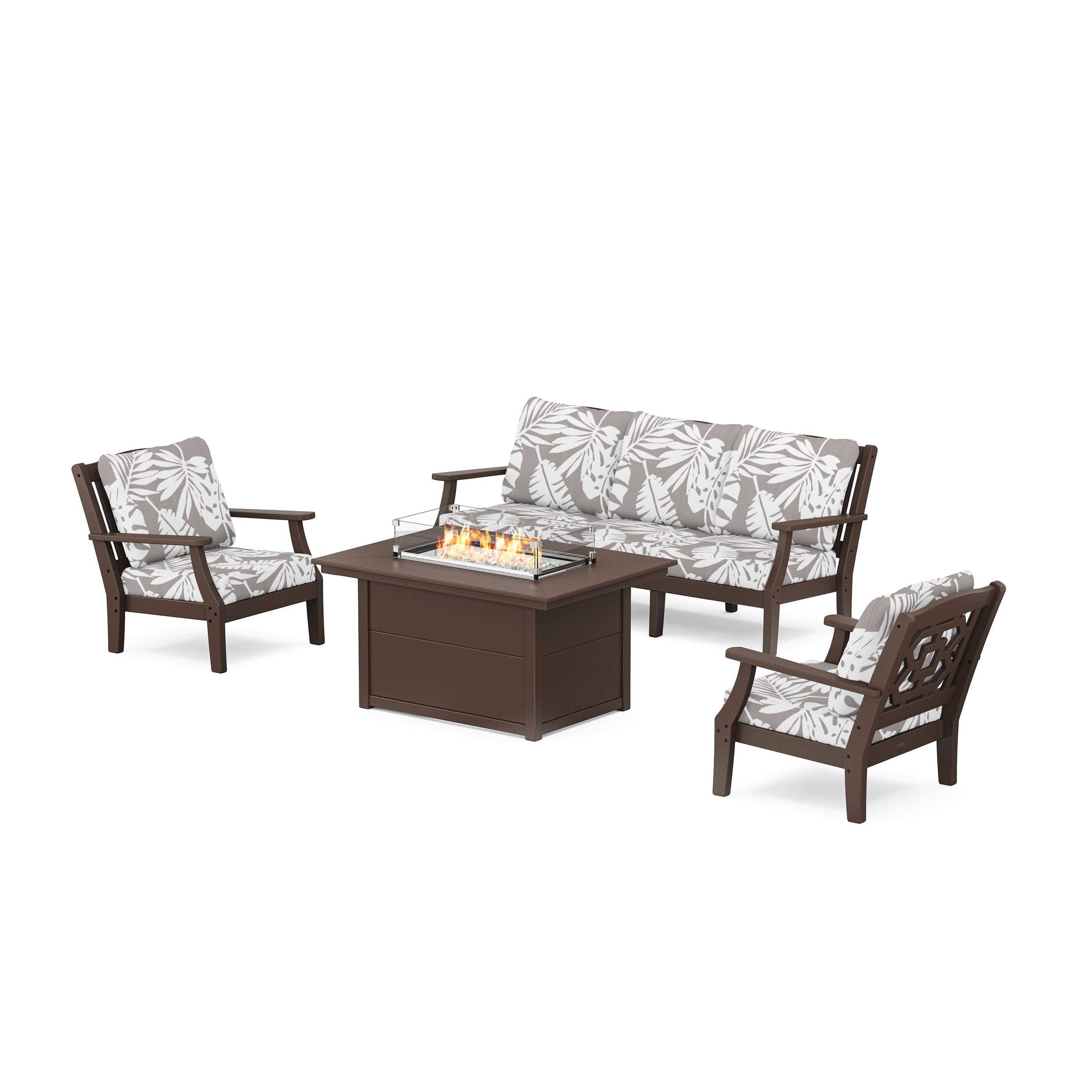 Chinoiserie Deep Seating Fire Pit Table Set