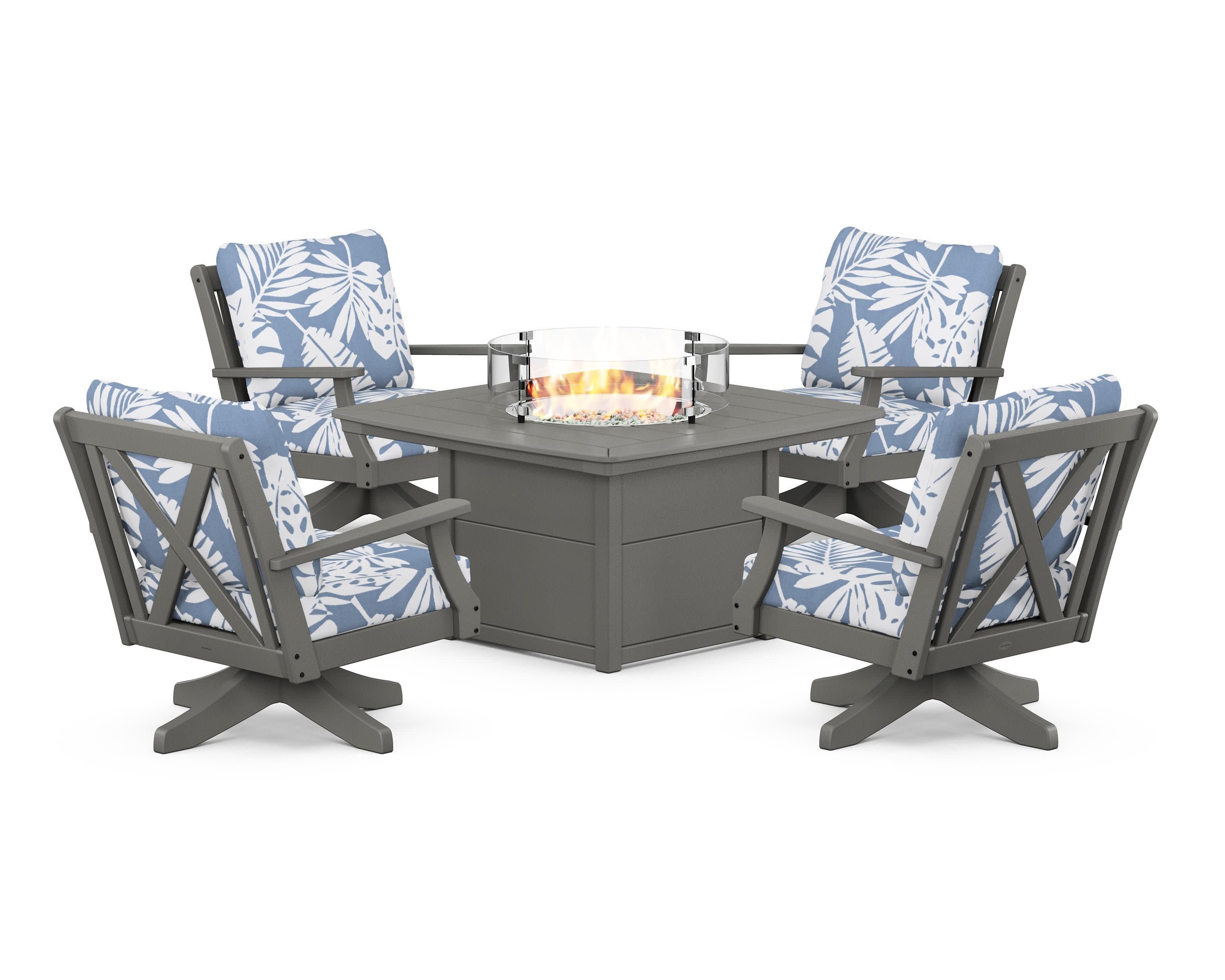 Braxton 5-Piece Deep Seating Swivel Conversation Set with Fire Pit Table