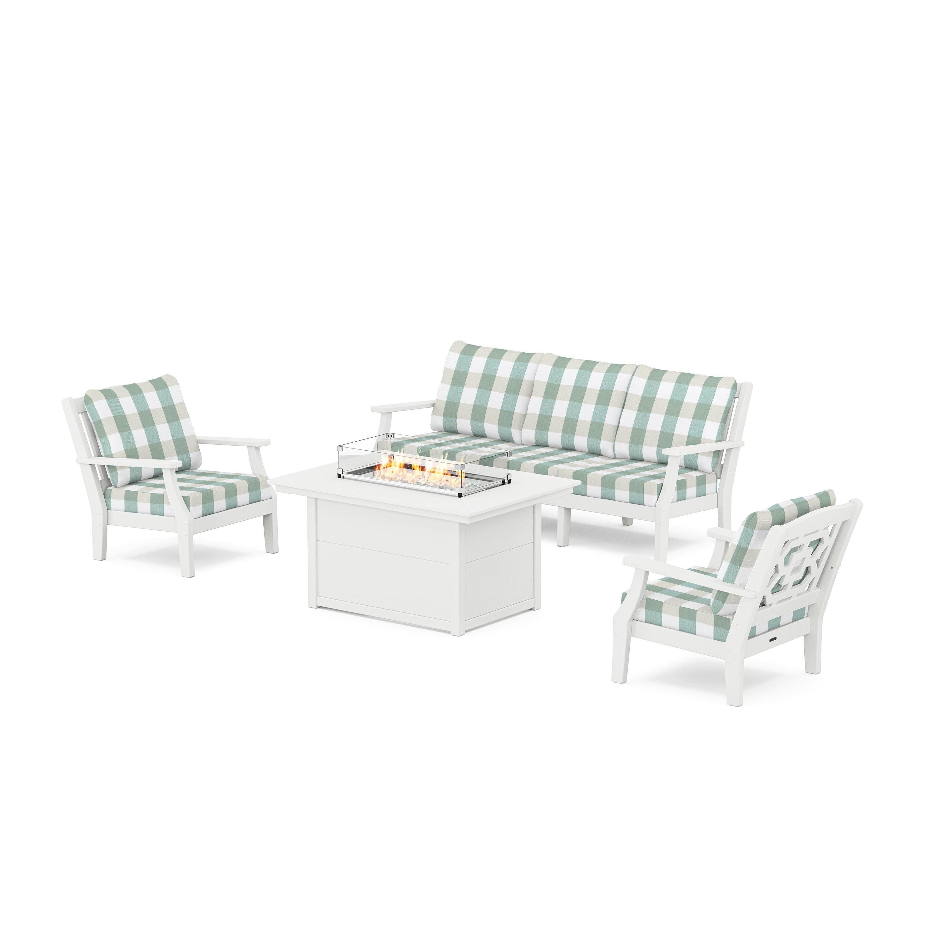 Chinoiserie Deep Seating Fire Pit Table Set