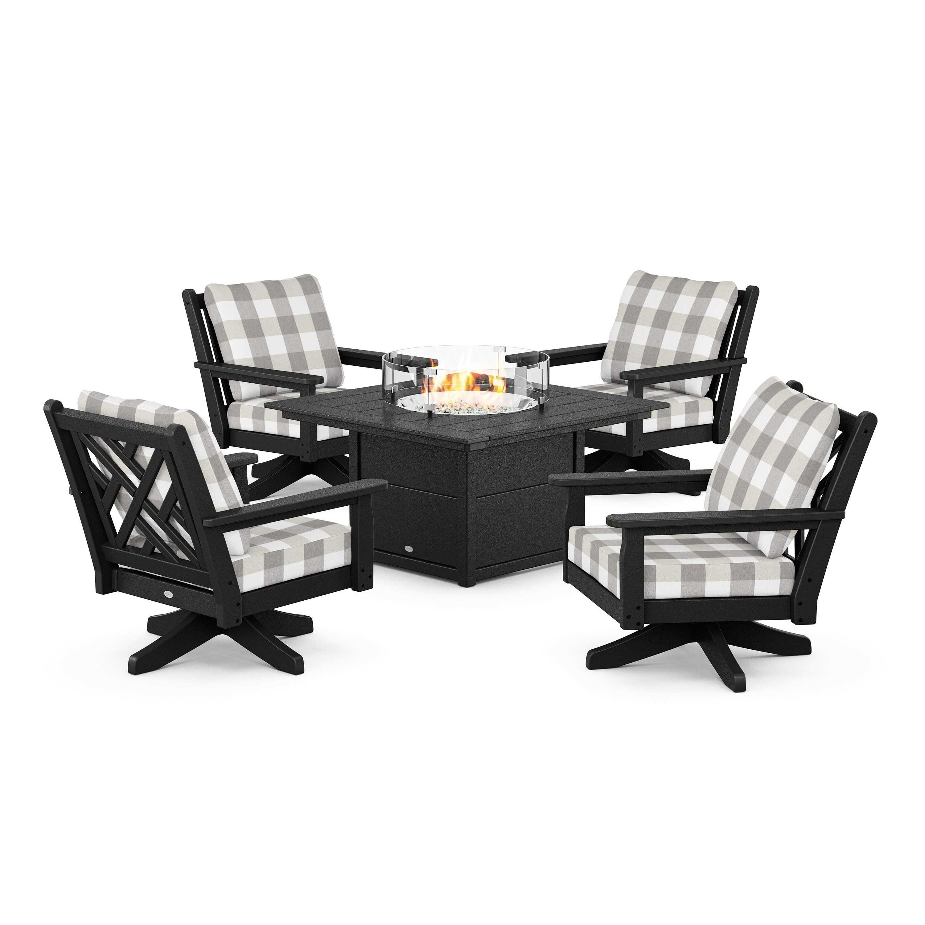 Chippendale 5-Piece Deep Seating Swivel Conversation Set with Fire Pit Table