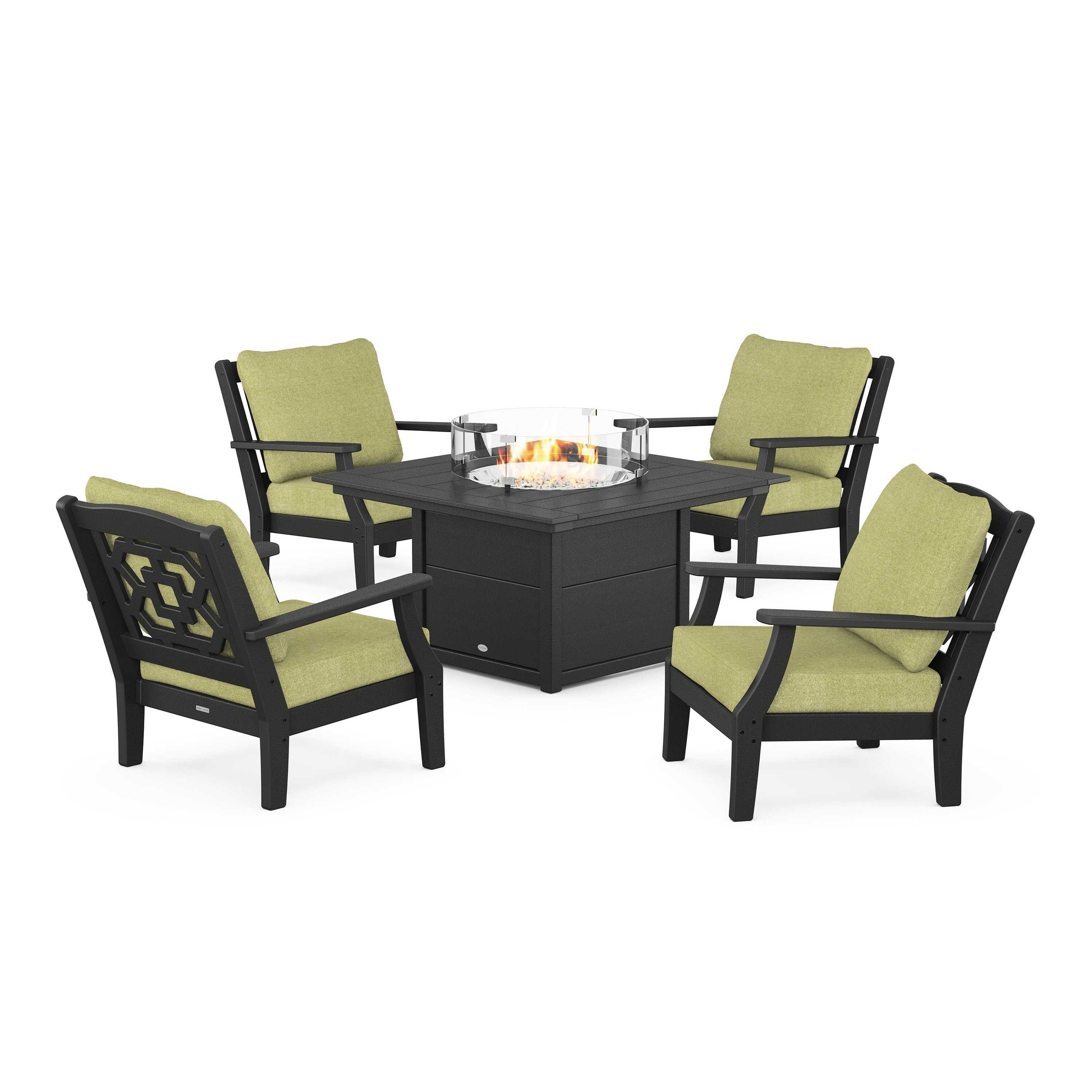 Chinoiserie 5-Piece Deep Seating Set with Fire Pit Table