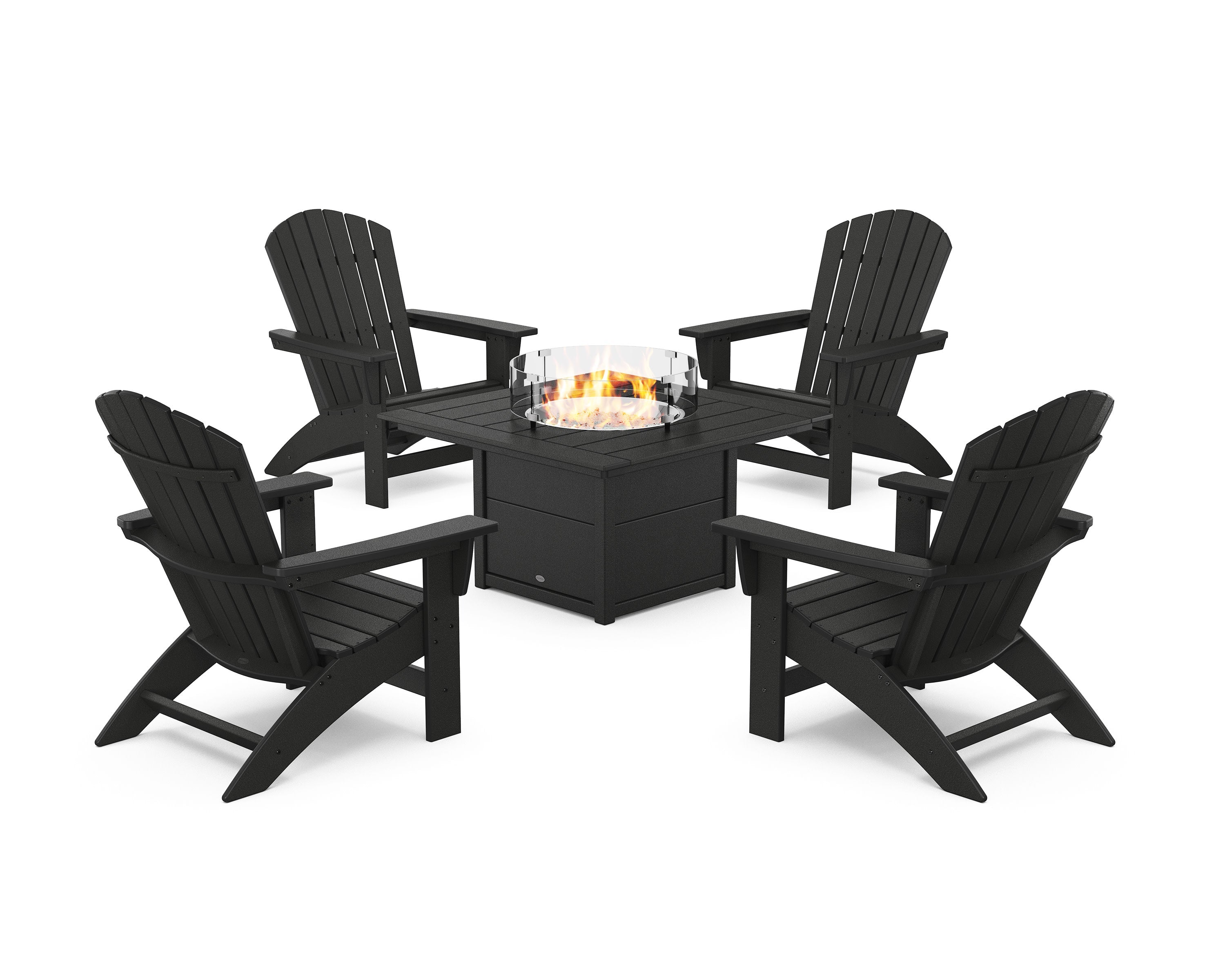 5-Piece Nautical Grand Adirondack Conversation Set with Fire Pit Table