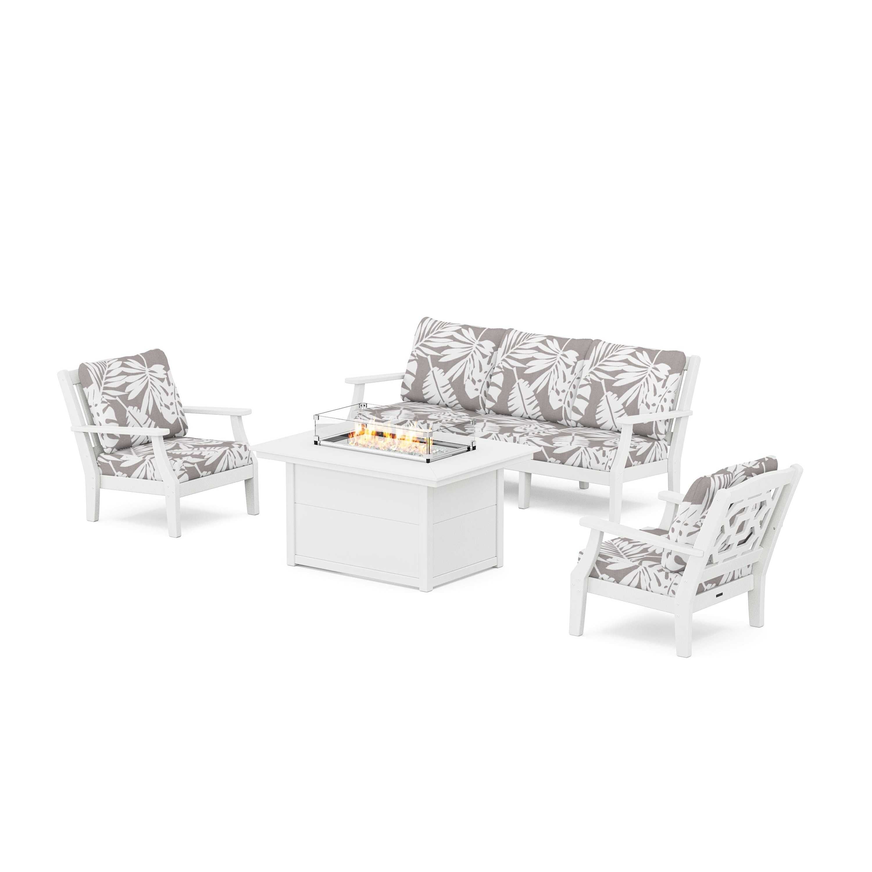 Chinoiserie Deep Seating Fire Pit Table Set