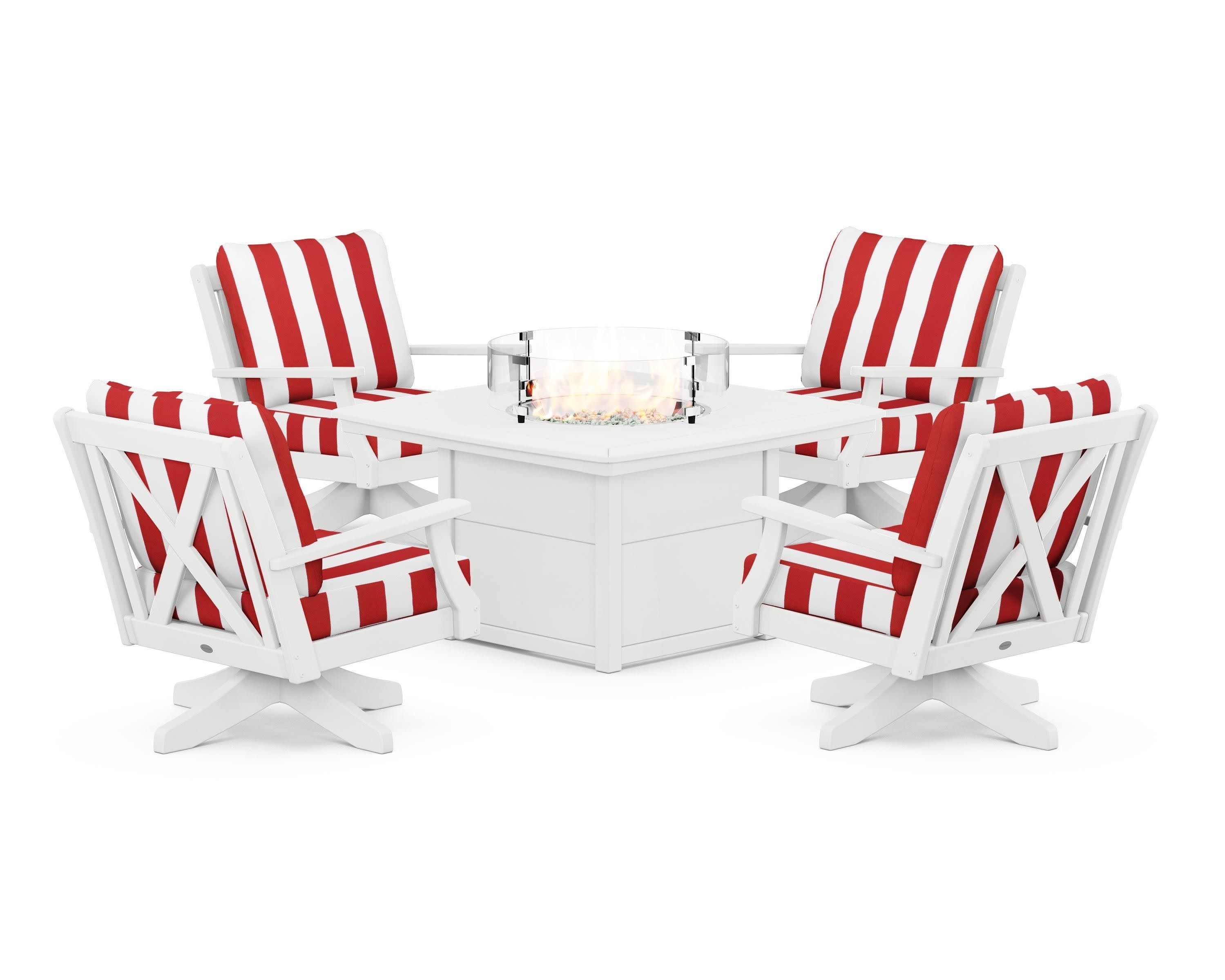 Braxton 5-Piece Deep Seating Swivel Conversation Set with Fire Pit Table