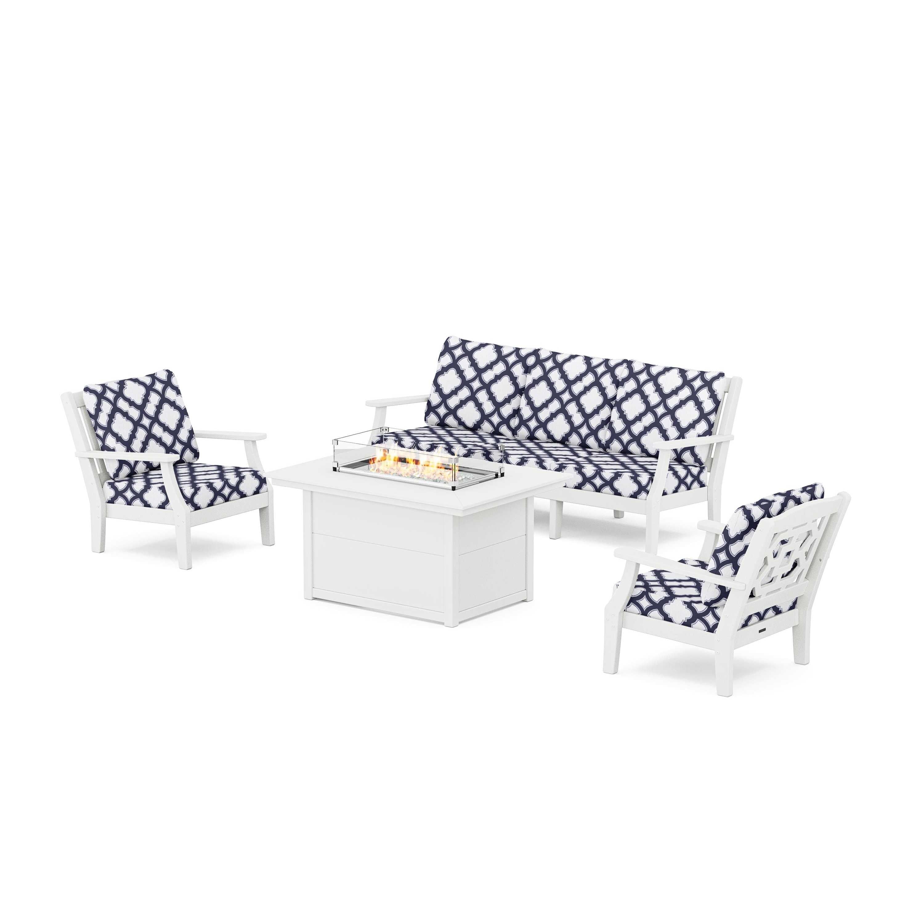 Chinoiserie Deep Seating Fire Pit Table Set