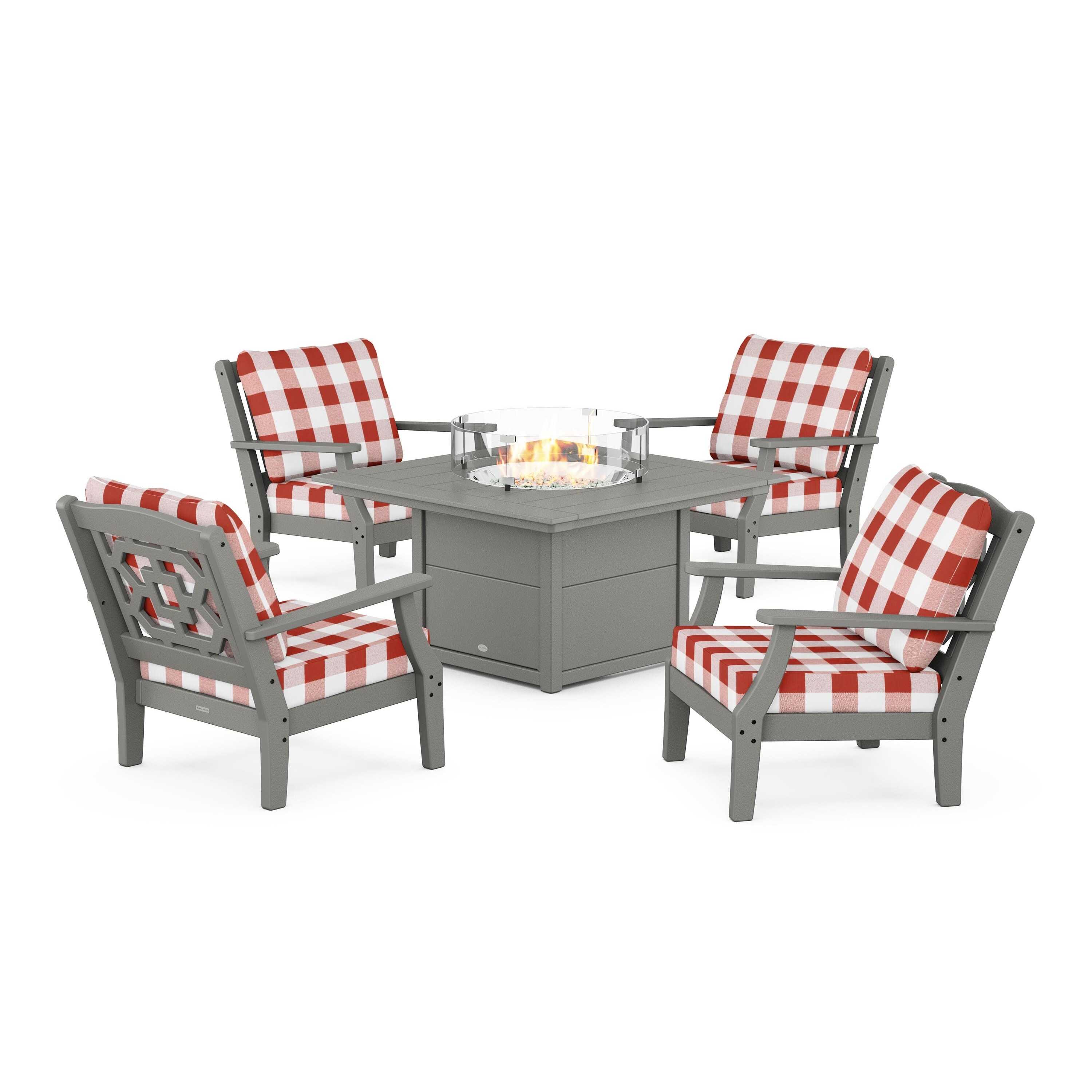 Chinoiserie 5-Piece Deep Seating Set with Fire Pit Table